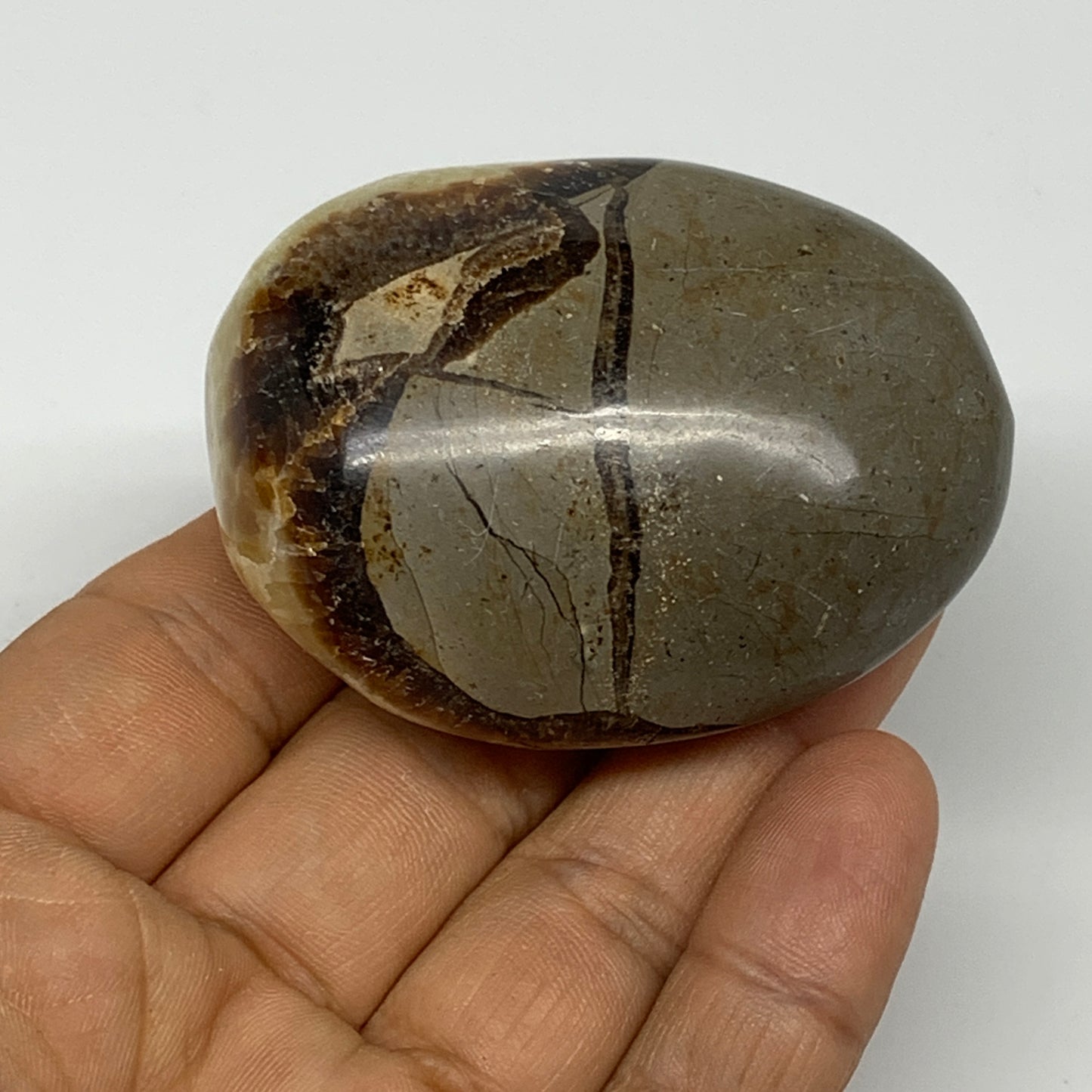 114.5g, 2.3"x1.8"x1.2", Septarian Nodule Palm-Stone Polished Reiki, B28212