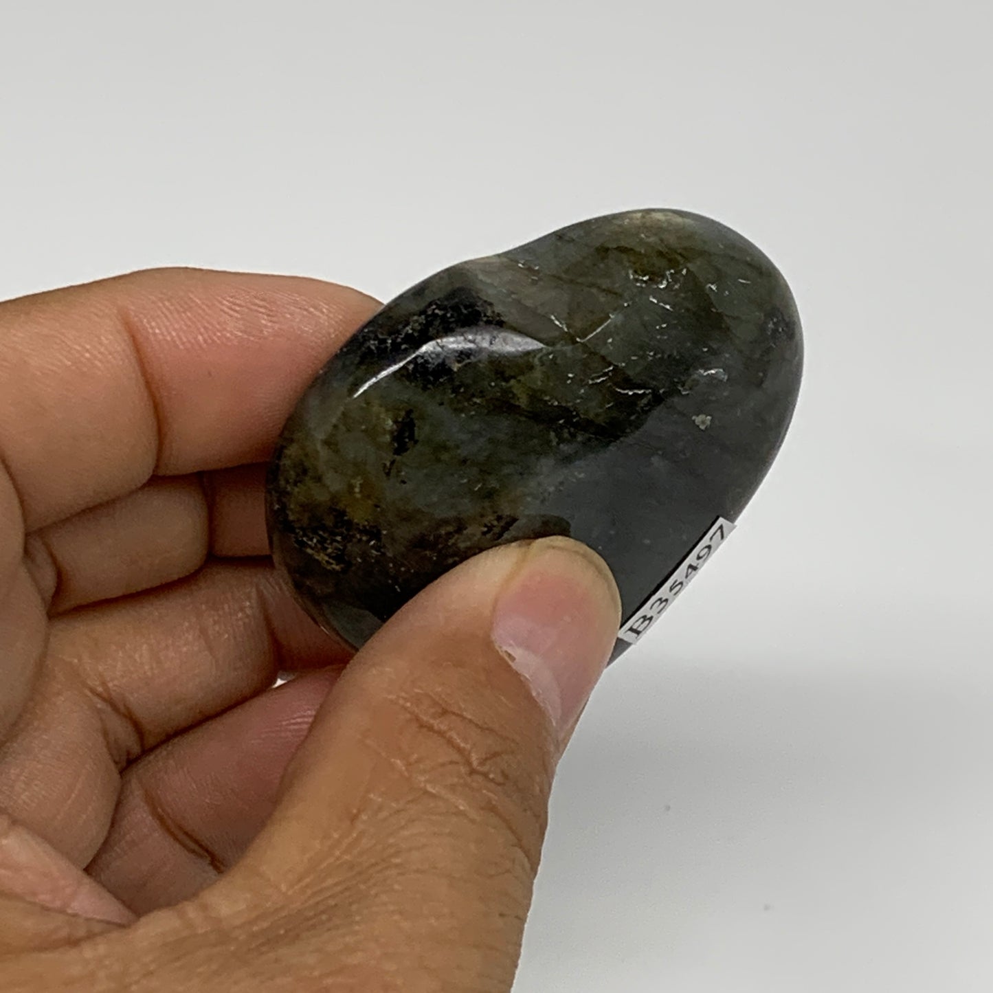 63.6g, 1.9"x2"x0.7", Natural Labradorite Heart Polished Crystal, B35497