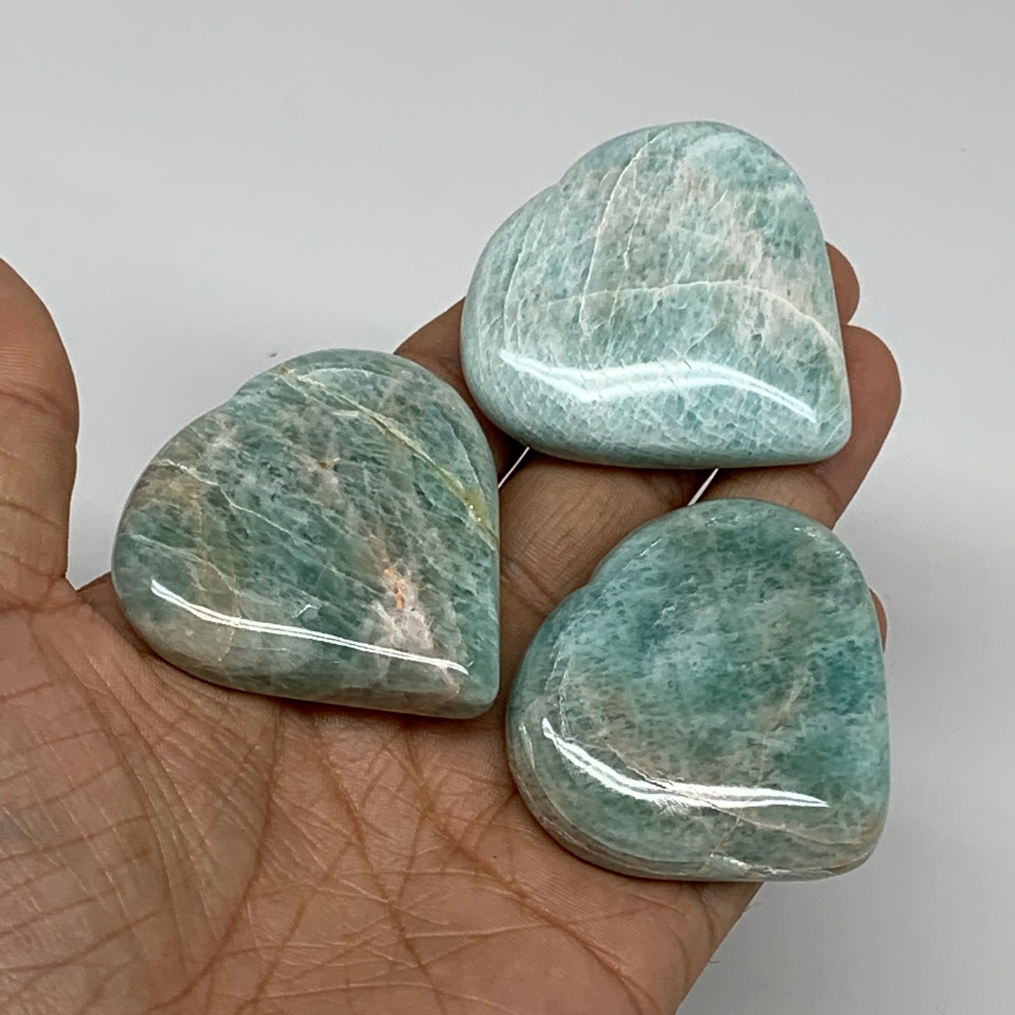 152.9g, 1.8"-1.9", 3pcs, Natural Amazonite Heart Polished Gemstone, B34730