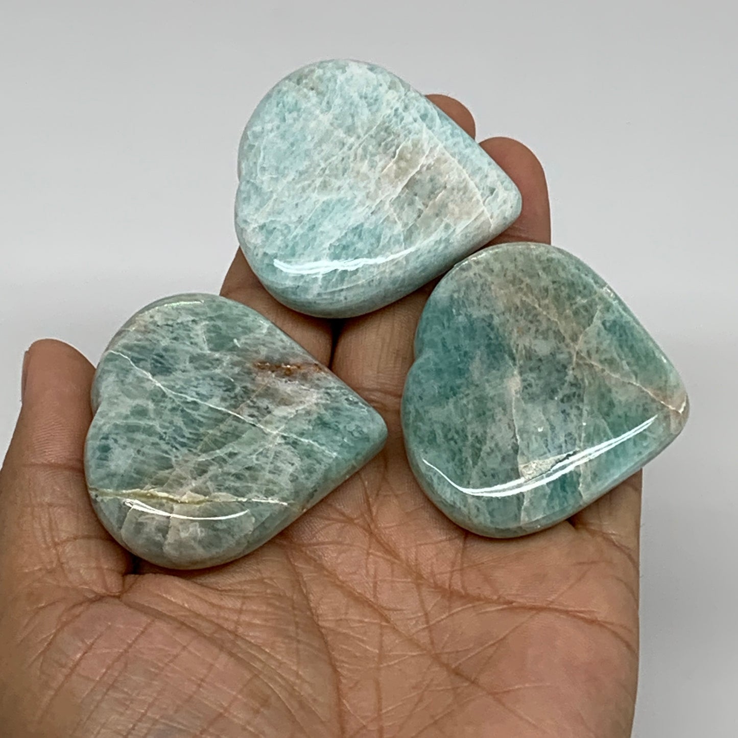 152.9g, 1.8"-1.9", 3pcs, Natural Amazonite Heart Polished Gemstone, B34730