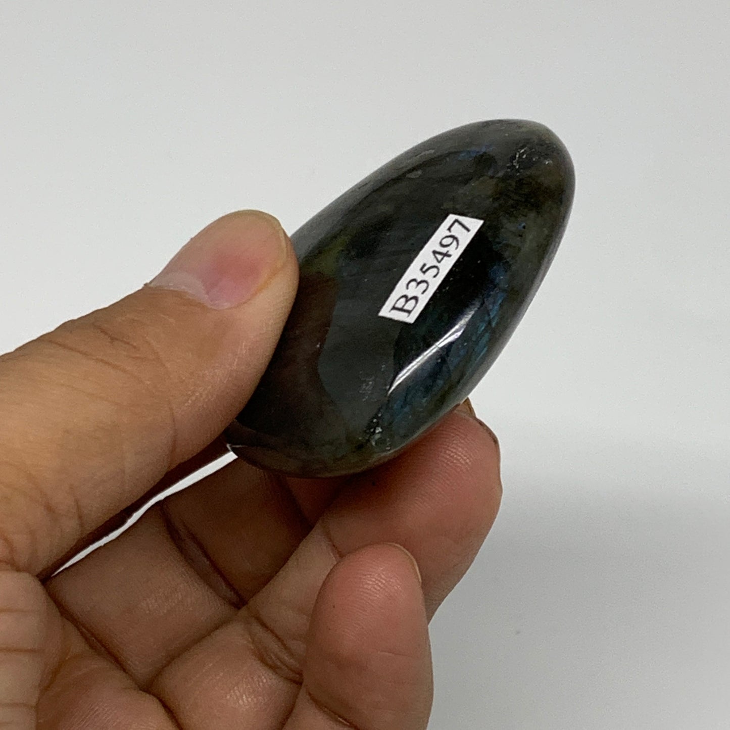 63.6g, 1.9"x2"x0.7", Natural Labradorite Heart Polished Crystal, B35497