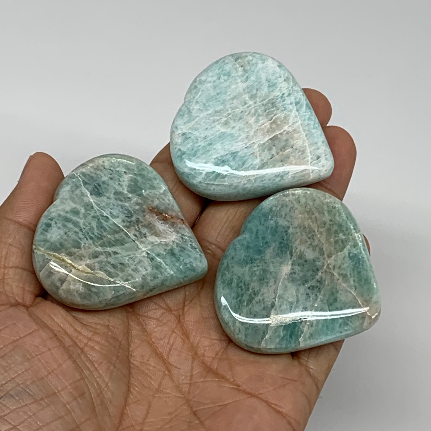 152.9g, 1.8"-1.9", 3pcs, Natural Amazonite Heart Polished Gemstone, B34730
