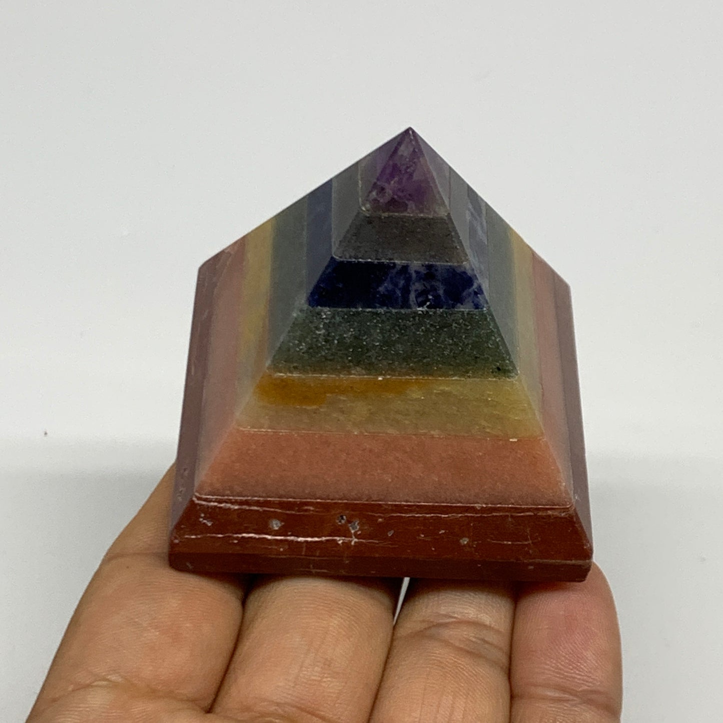 154.7g, 2"x2.1", 7 Chakra Pyramid Bonded Gemstone,Healing Crystal, B29803