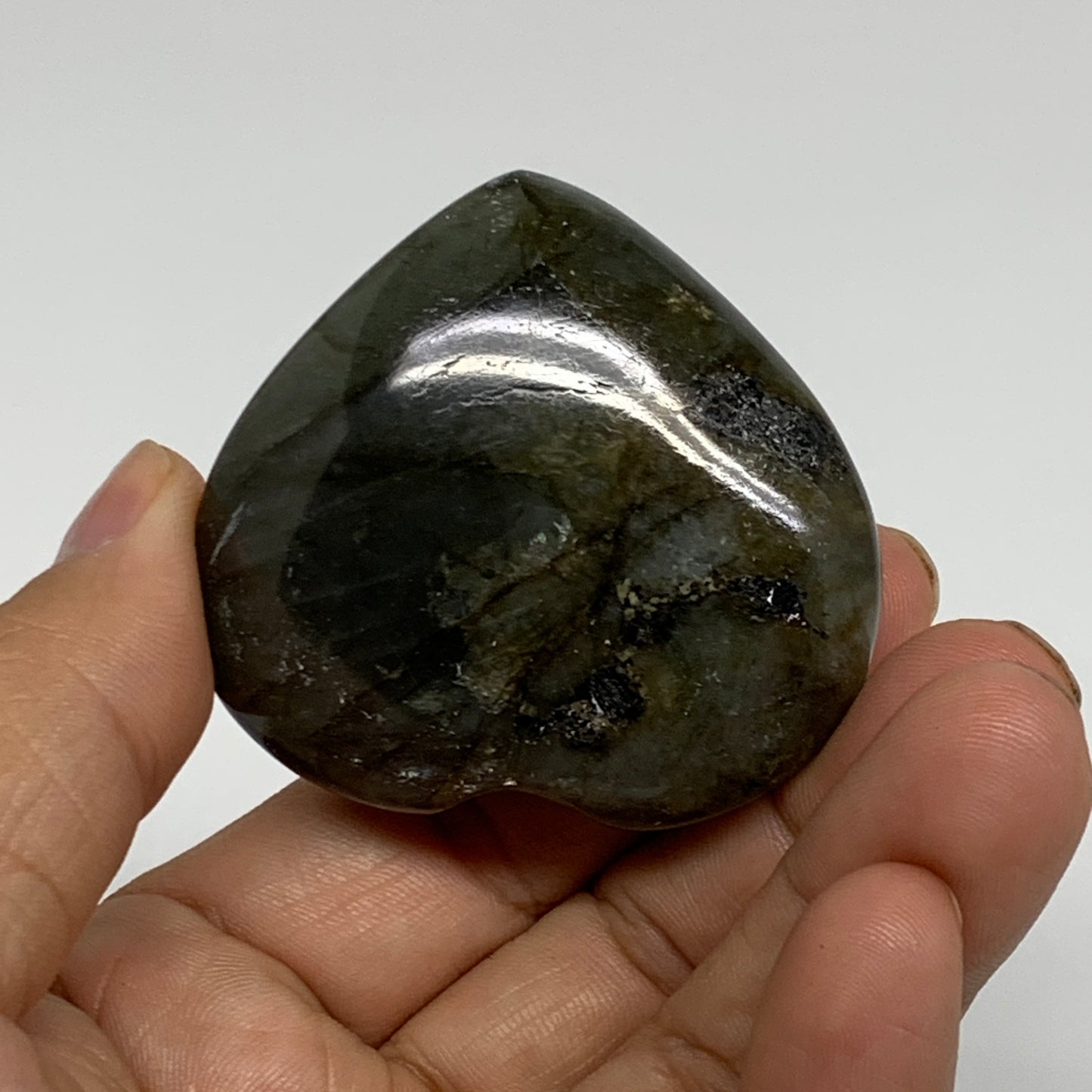 63.6g, 1.9"x2"x0.7", Natural Labradorite Heart Polished Crystal, B35497
