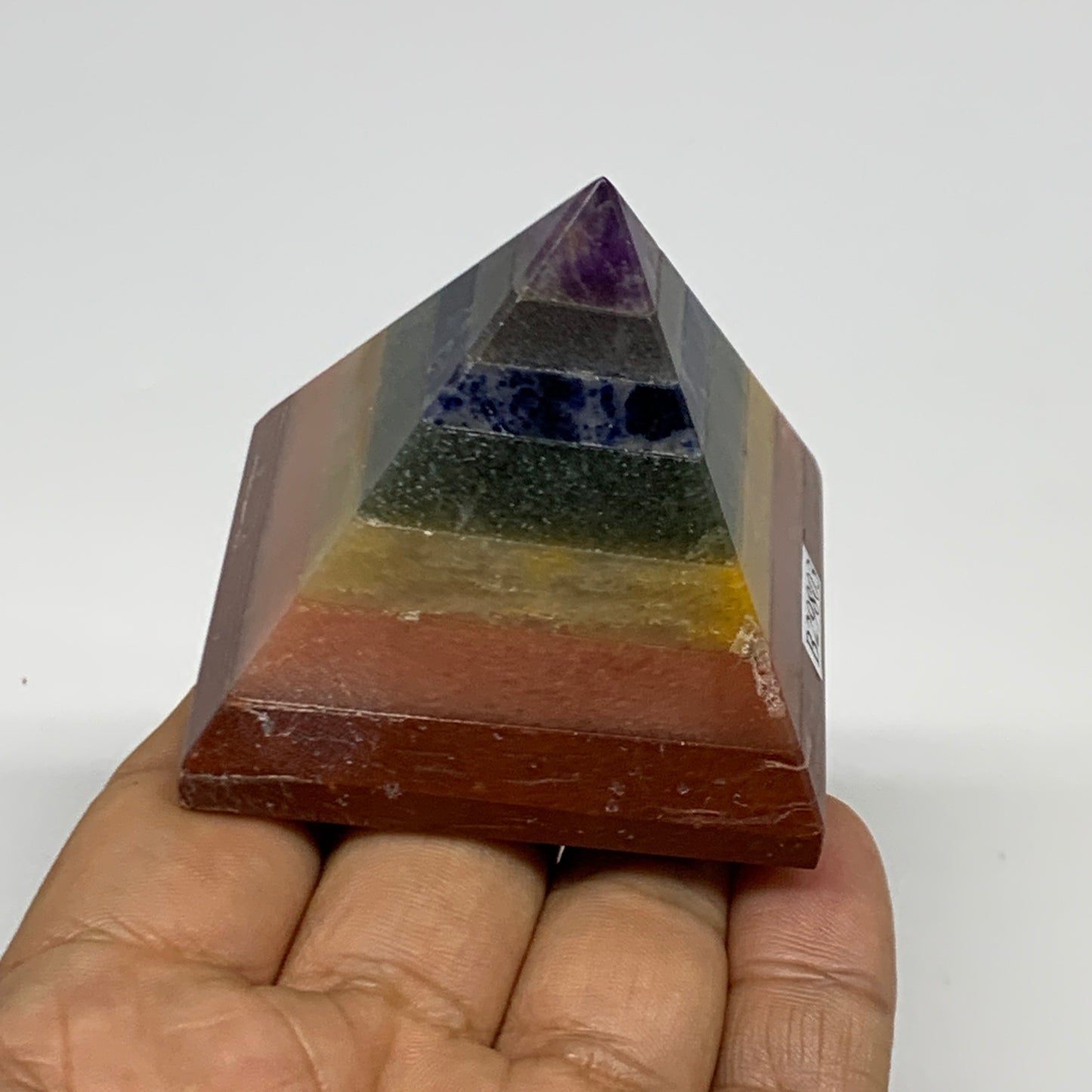 154.7g, 2"x2.1", 7 Chakra Pyramid Bonded Gemstone,Healing Crystal, B29803