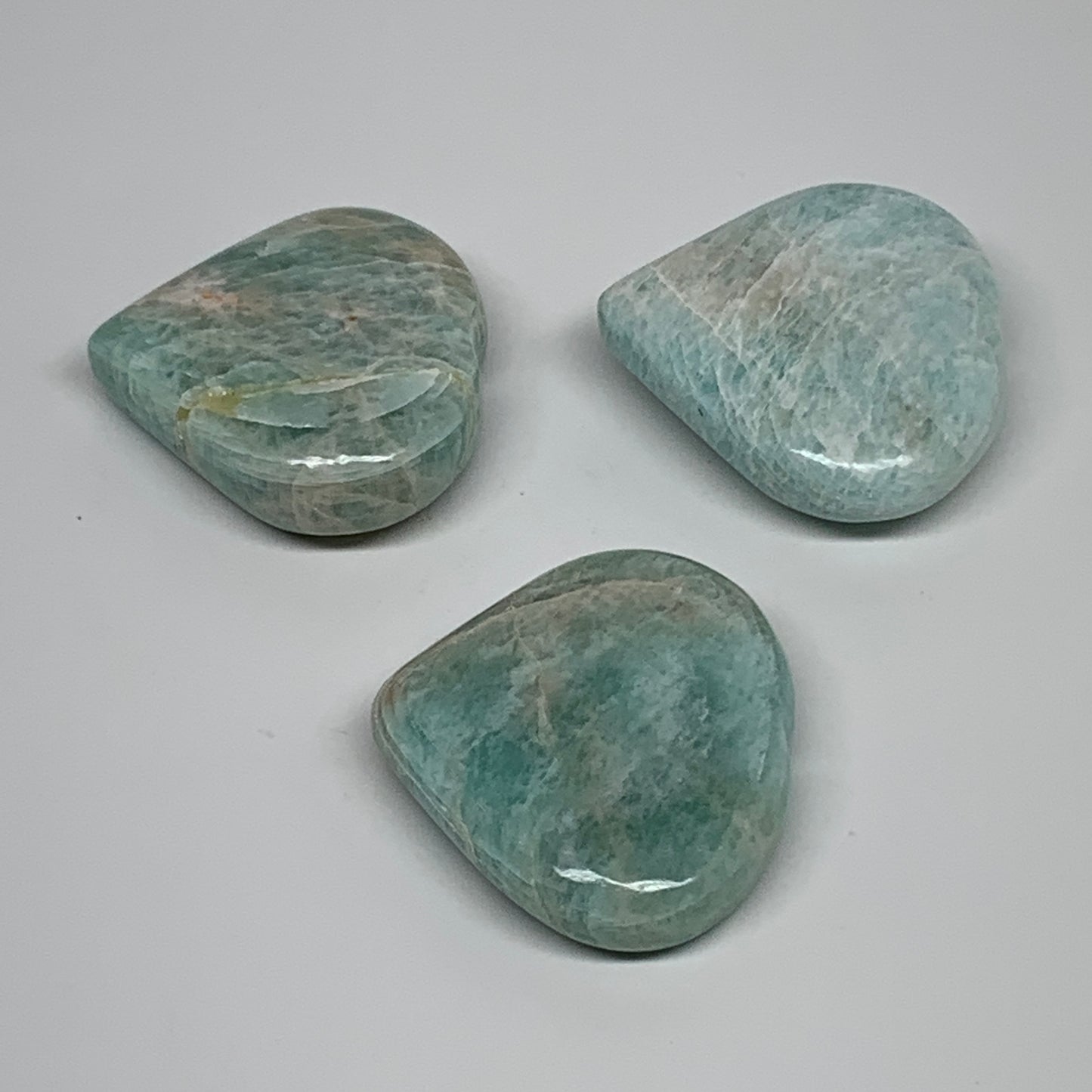 152.9g, 1.8"-1.9", 3pcs, Natural Amazonite Heart Polished Gemstone, B34730