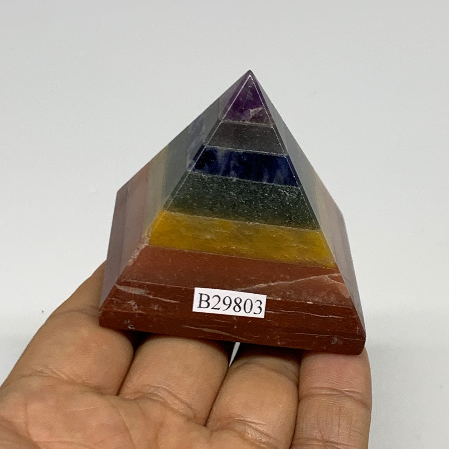 154.7g, 2"x2.1", 7 Chakra Pyramid Bonded Gemstone,Healing Crystal, B29803