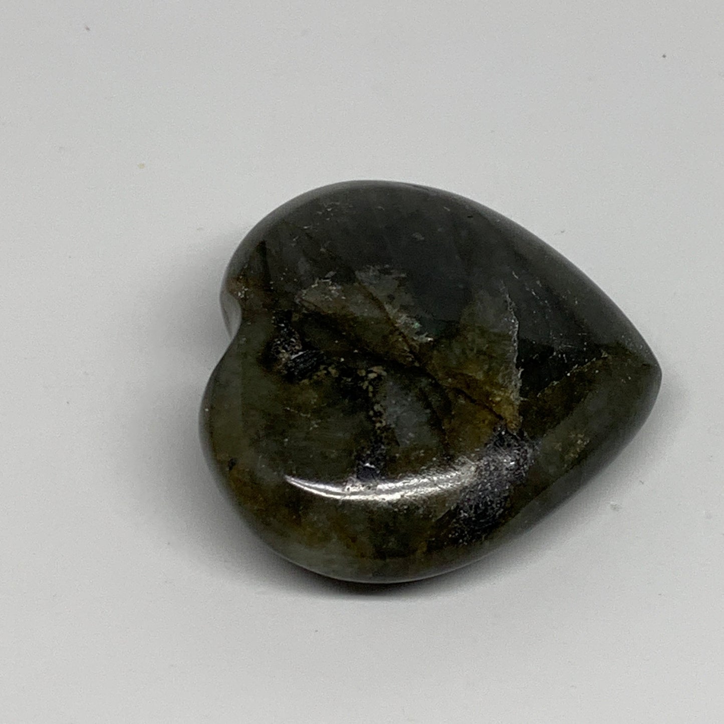 63.6g, 1.9"x2"x0.7", Natural Labradorite Heart Polished Crystal, B35497