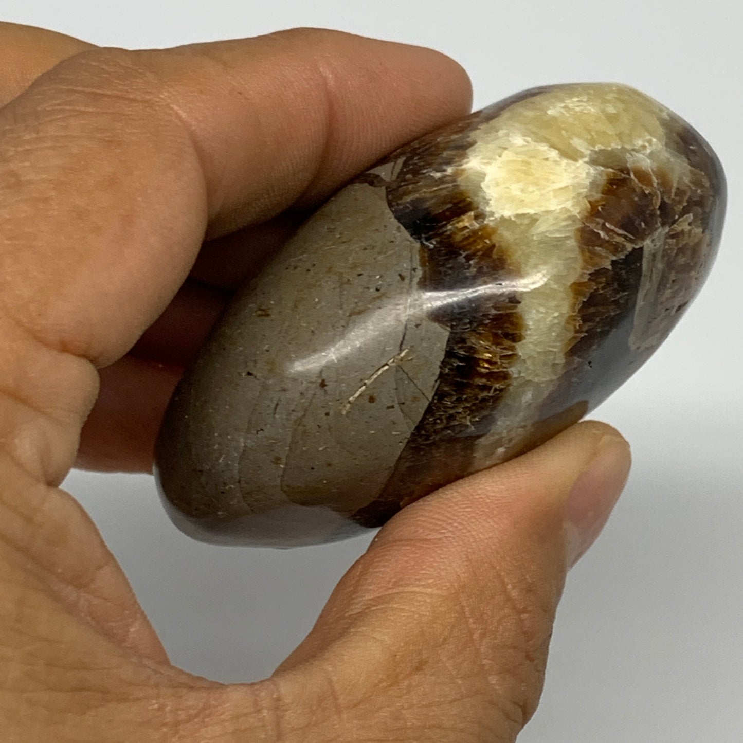 114.5g, 2.3"x1.8"x1.2", Septarian Nodule Palm-Stone Polished Reiki, B28212