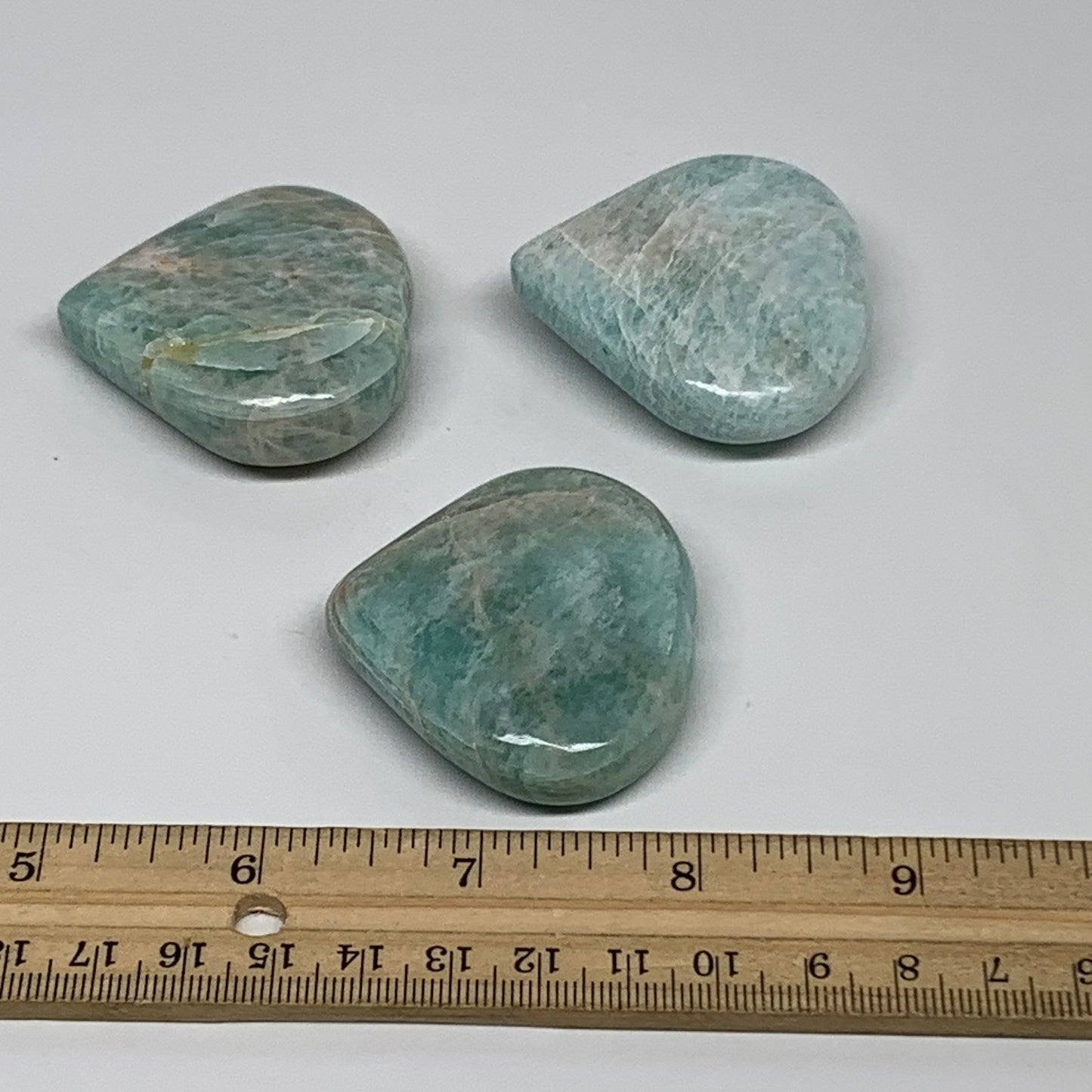 152.9g, 1.8"-1.9", 3pcs, Natural Amazonite Heart Polished Gemstone, B34730