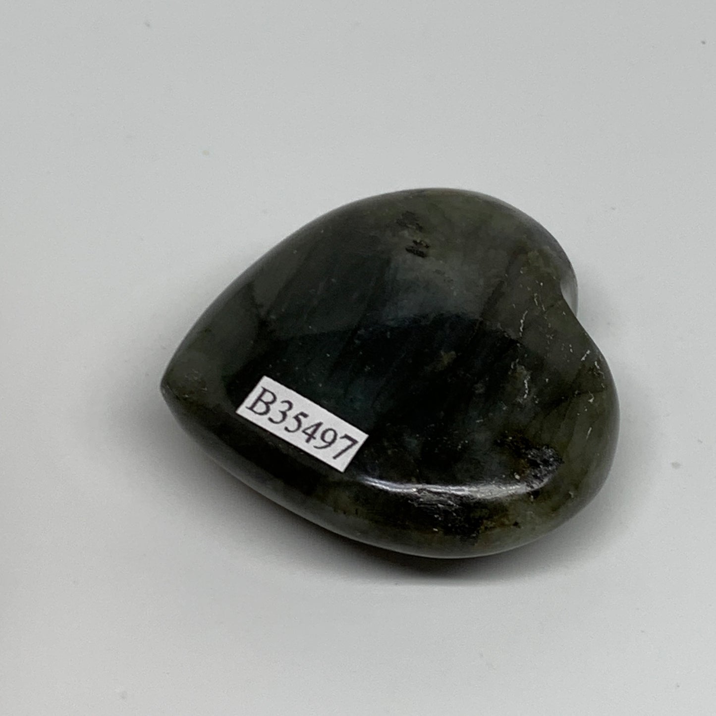 63.6g, 1.9"x2"x0.7", Natural Labradorite Heart Polished Crystal, B35497