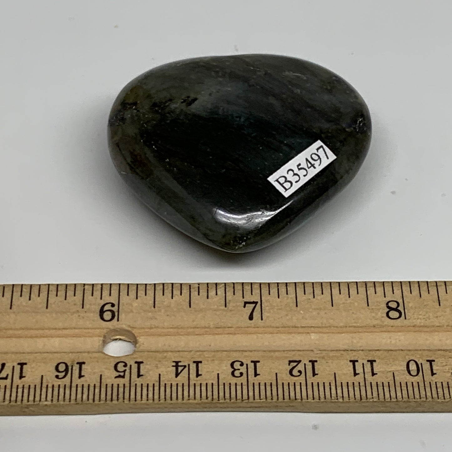 63.6g, 1.9"x2"x0.7", Natural Labradorite Heart Polished Crystal, B35497