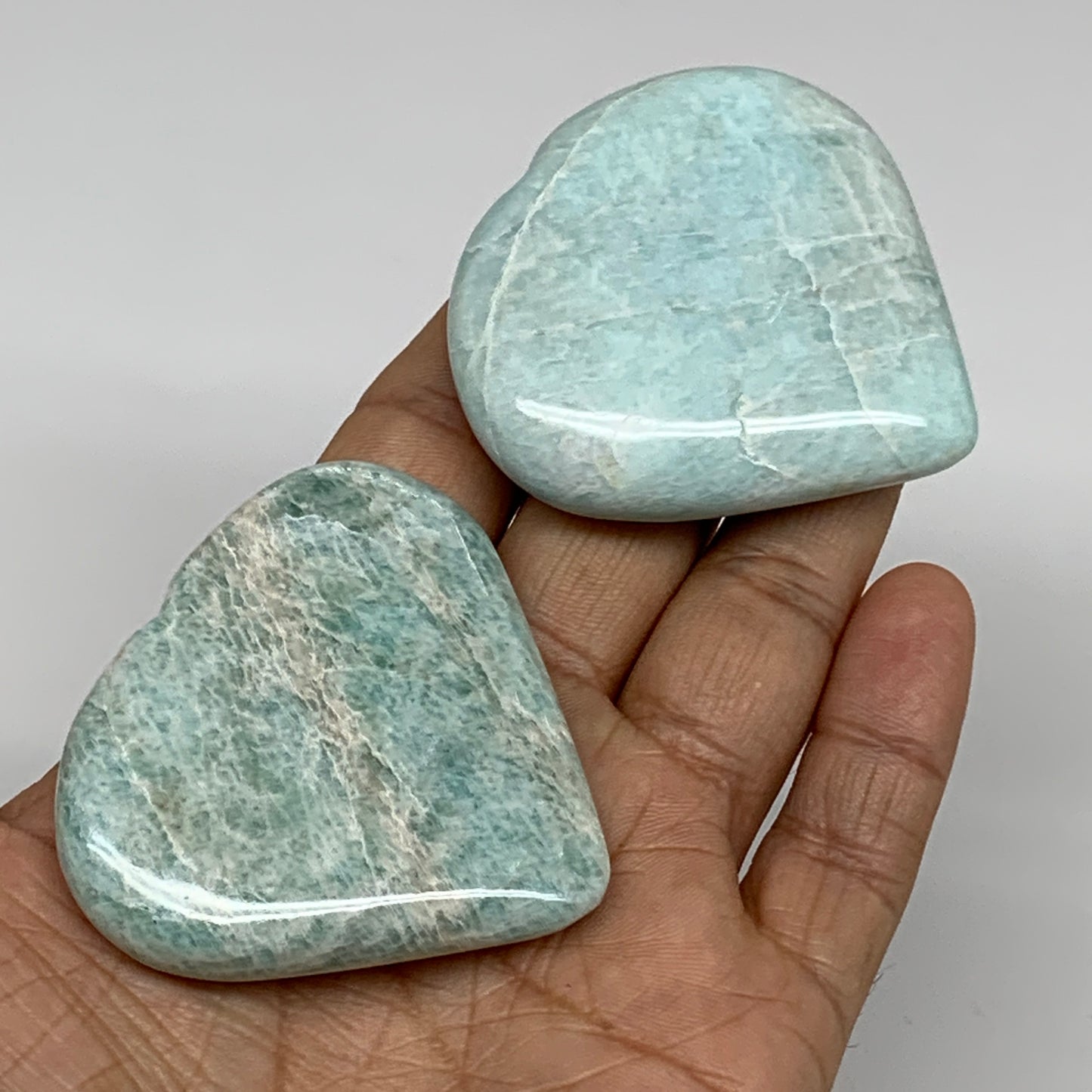 120g, 2"-2.2", 2pcs, Natural Amazonite Heart Polished Gemstone, B34731