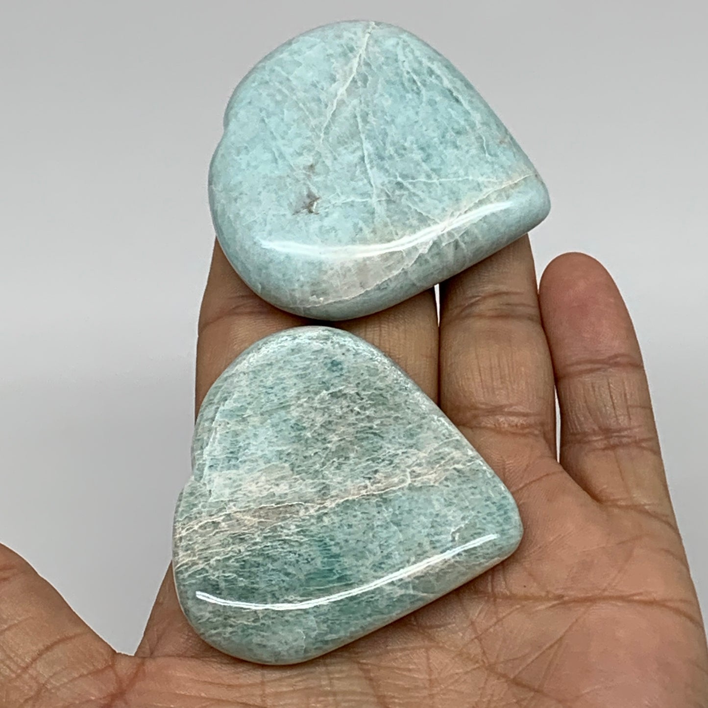 120g, 2"-2.2", 2pcs, Natural Amazonite Heart Polished Gemstone, B34731