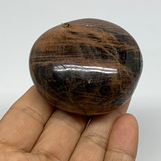 132.1g, 2.2"x2"x1.3",  Black Moonstone Crystal Palm-Stone Polished, B37766