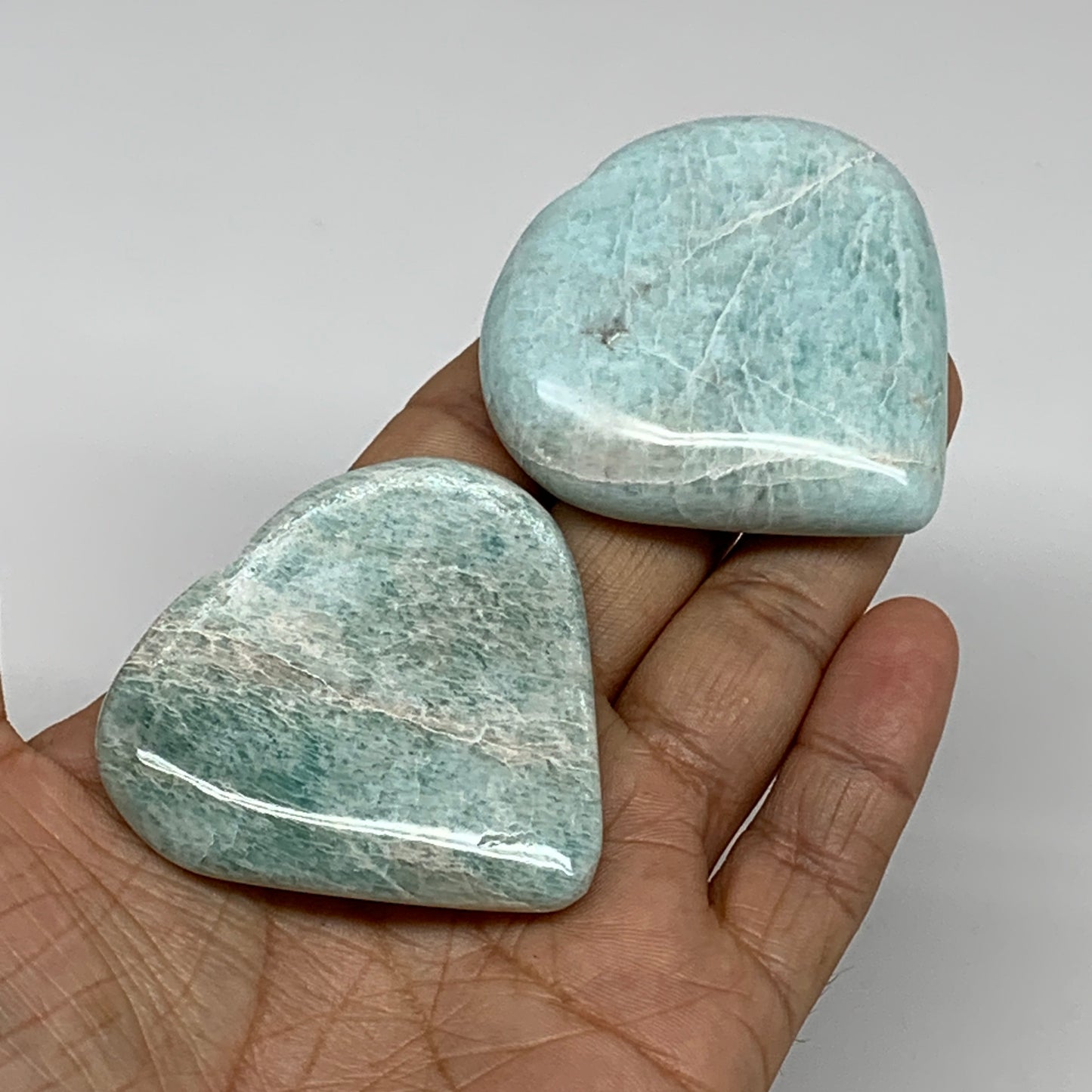 120g, 2"-2.2", 2pcs, Natural Amazonite Heart Polished Gemstone, B34731