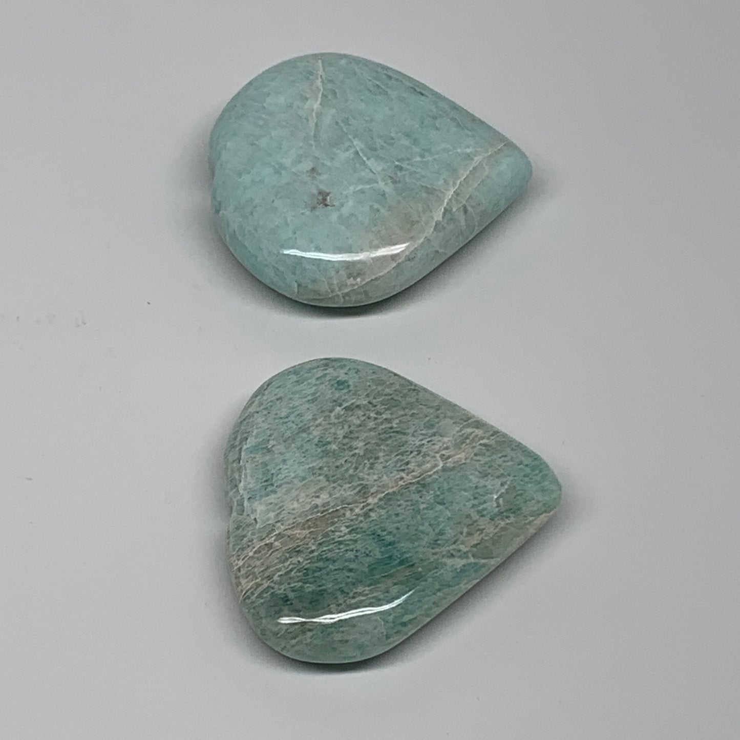 120g, 2"-2.2", 2pcs, Natural Amazonite Heart Polished Gemstone, B34731