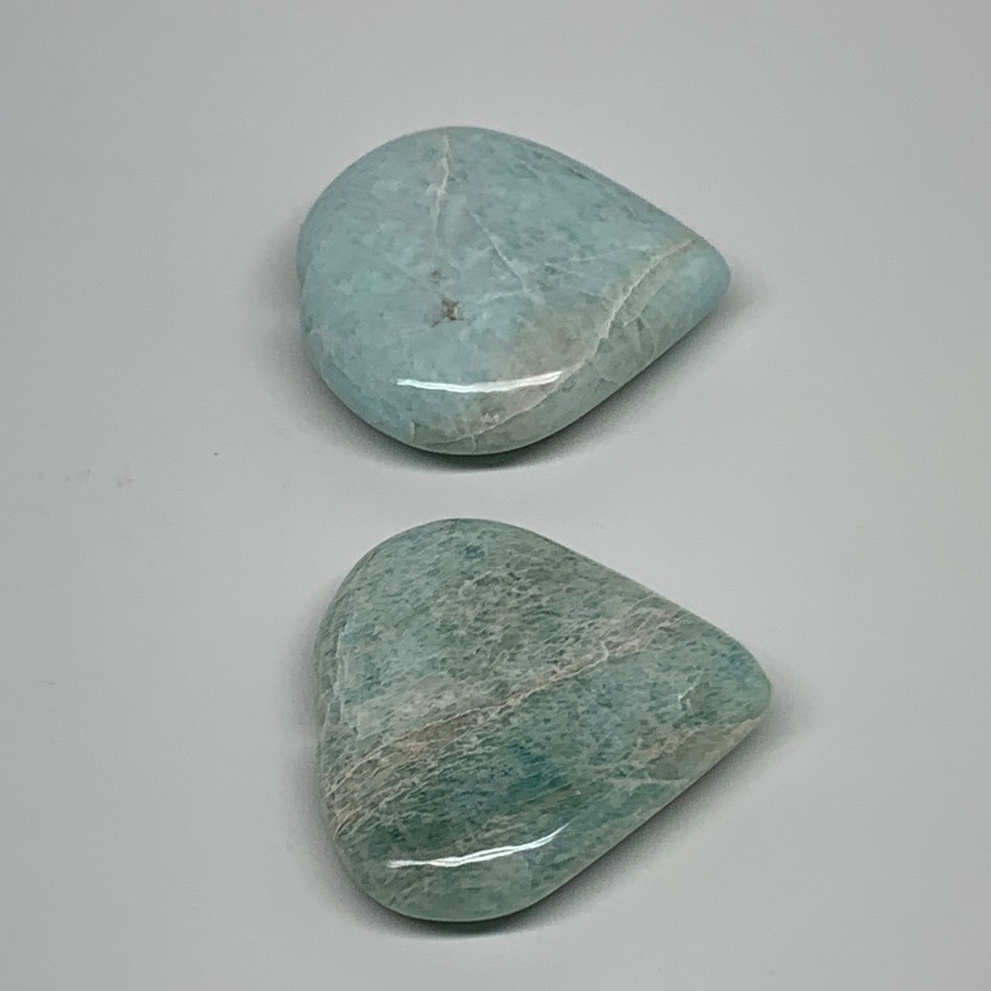 120g, 2"-2.2", 2pcs, Natural Amazonite Heart Polished Gemstone, B34731