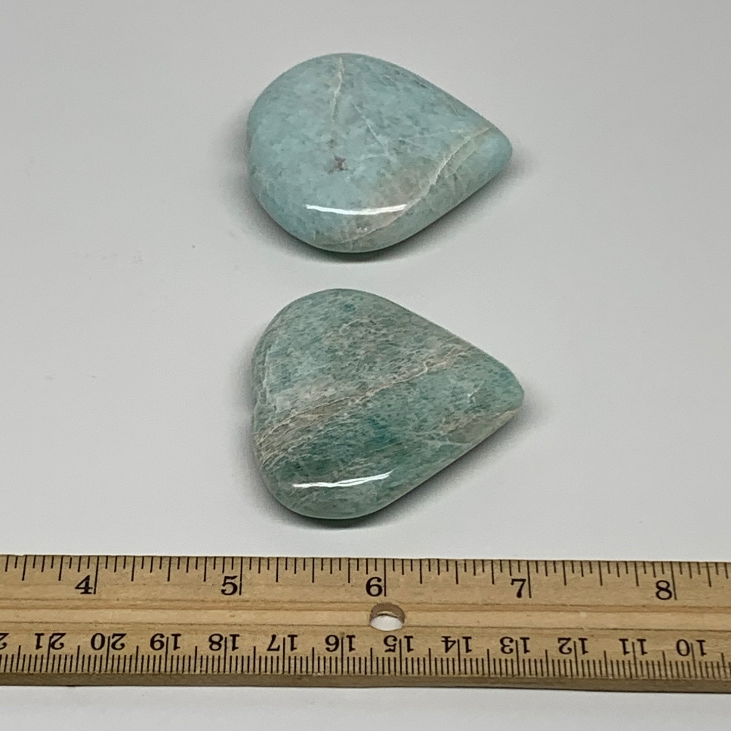 120g, 2"-2.2", 2pcs, Natural Amazonite Heart Polished Gemstone, B34731