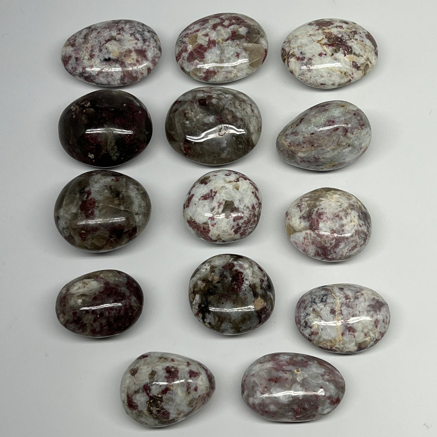 2.2 Lbs, 1.7"-2.3", 14pcs, Rubellite Tourmaline Palm-Stone Polished, B21034
