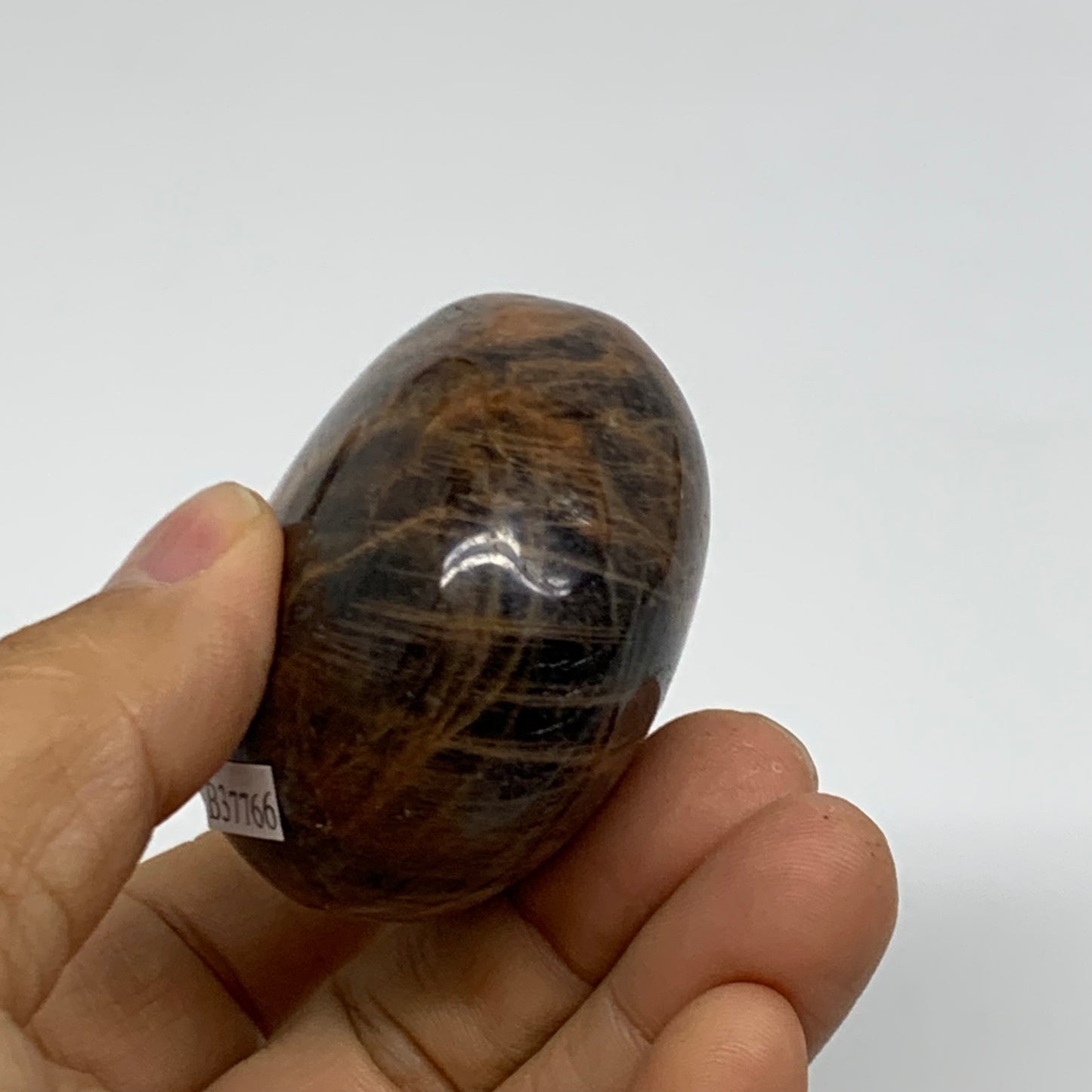 132.1g, 2.2"x2"x1.3",  Black Moonstone Crystal Palm-Stone Polished, B37766