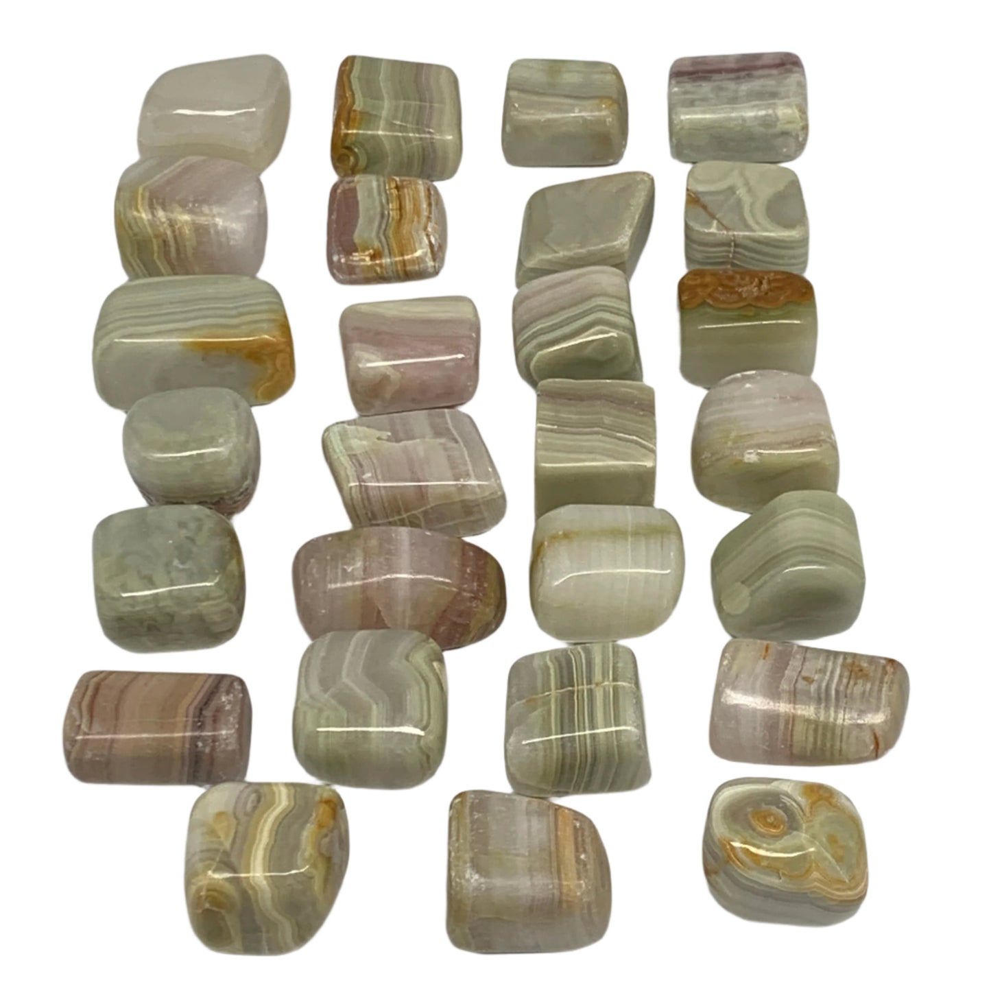 1000g, 1.1"-1.8", 27pcs, Green/Banded Onyx Tumbled Stones @Afghanistan, B26688