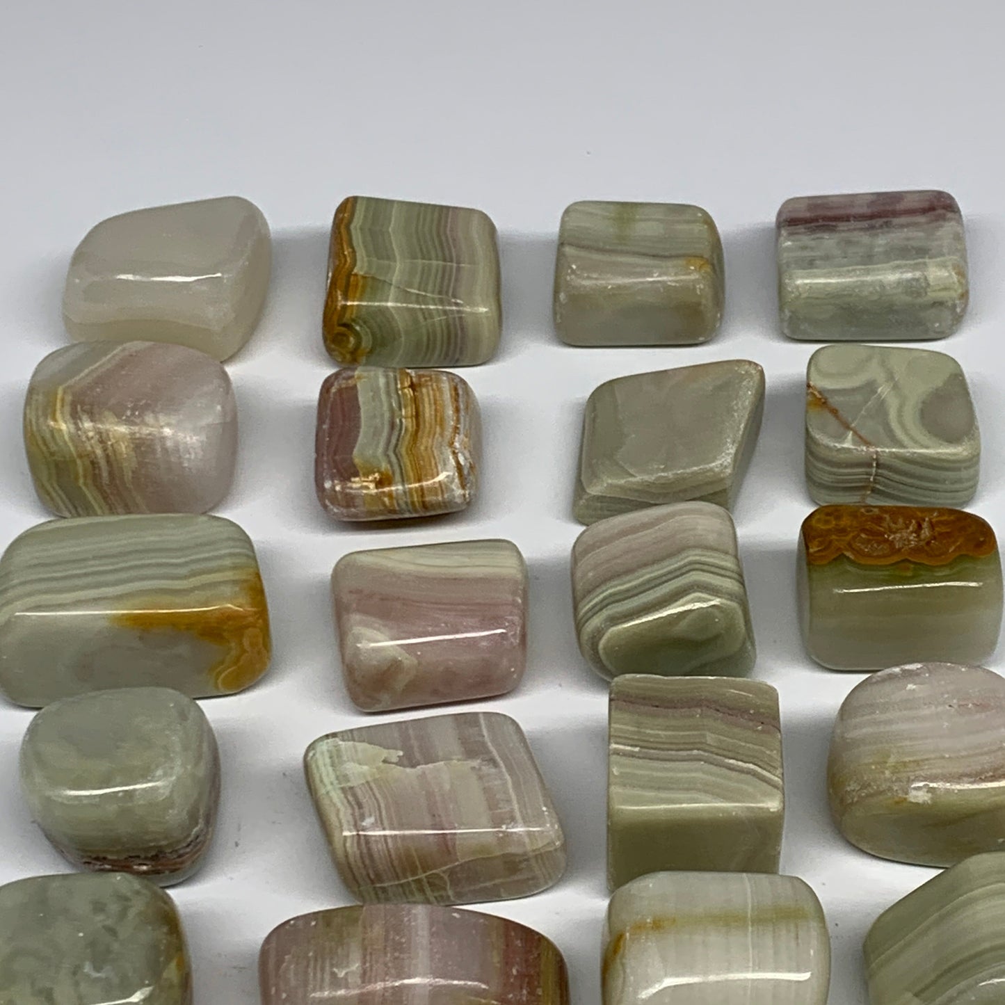 1000g, 1.1"-1.8", 27pcs, Green/Banded Onyx Tumbled Stones @Afghanistan, B26688