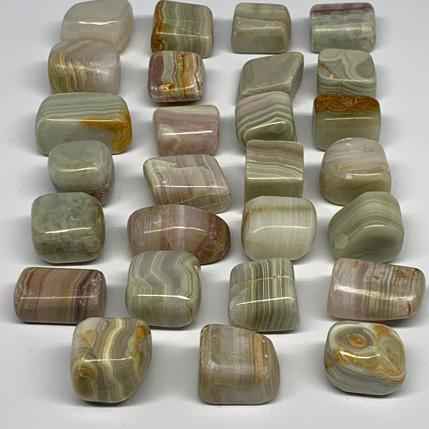 1000g, 1.1"-1.8", 27pcs, Green/Banded Onyx Tumbled Stones @Afghanistan, B26688
