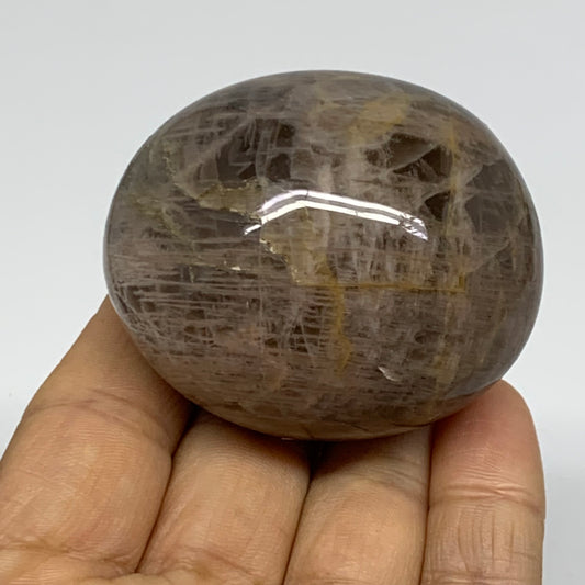 132.3g, 2.2"x1.9"x1.5",  Black Moonstone Crystal Palm-Stone Polished, B37767