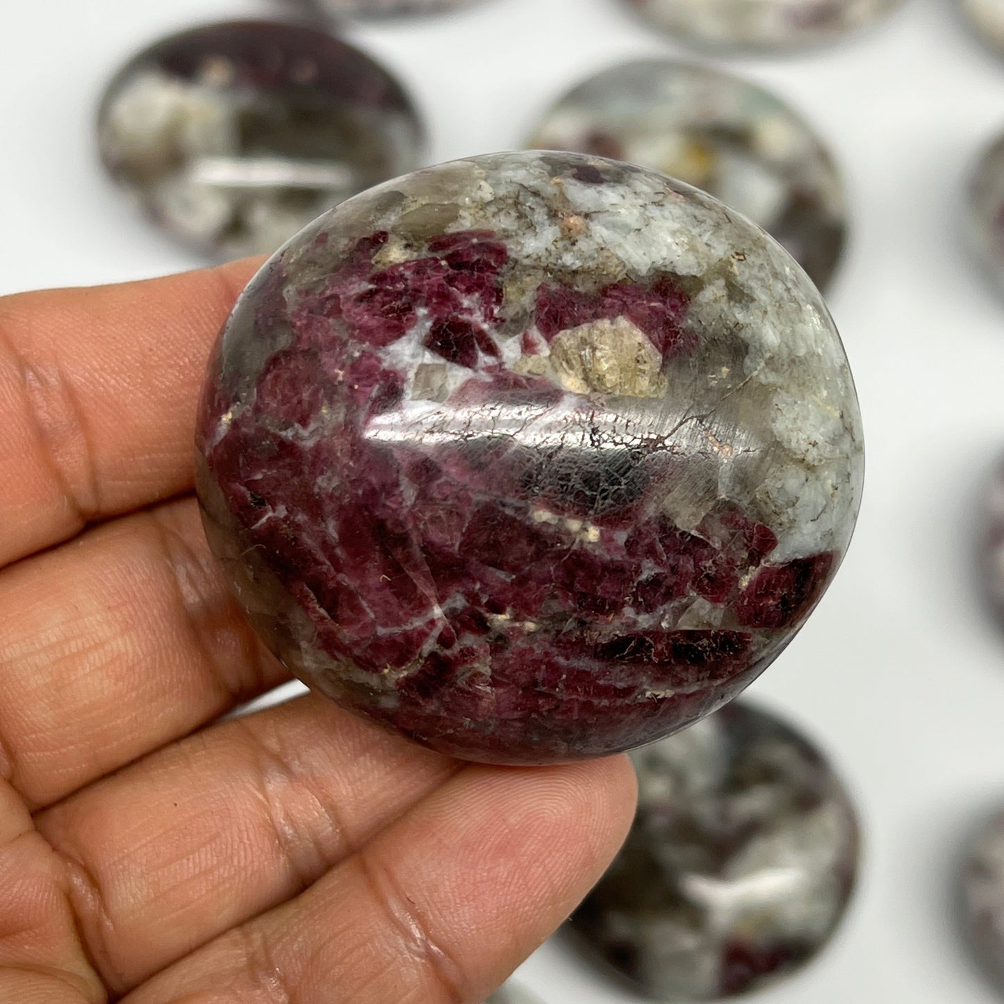 2.2 Lbs, 1.7"-2.3", 14pcs, Rubellite Tourmaline Palm-Stone Polished, B21034