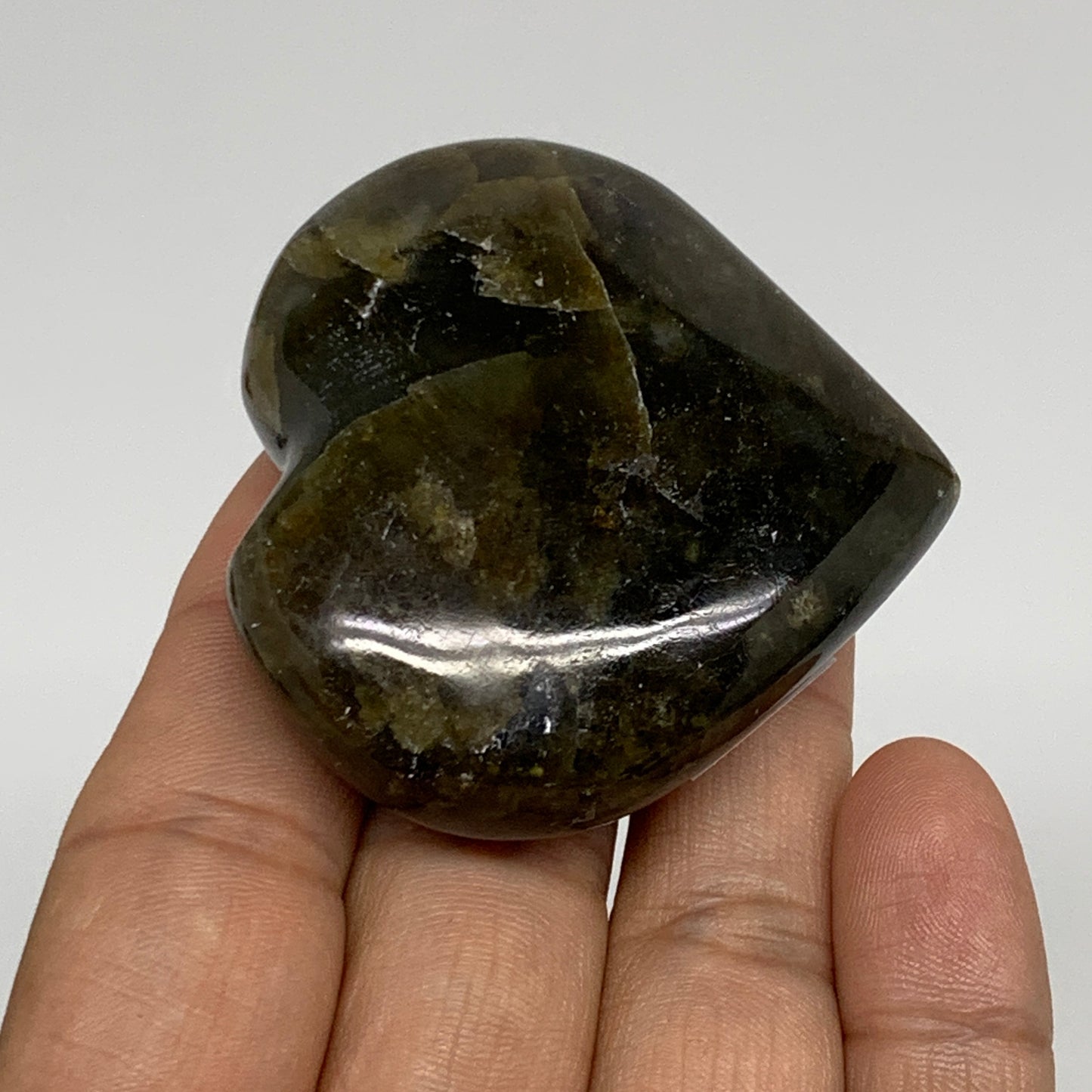 73.9g, 2"x2.1"x0.8", Natural Labradorite Heart Polished Crystal, B35499
