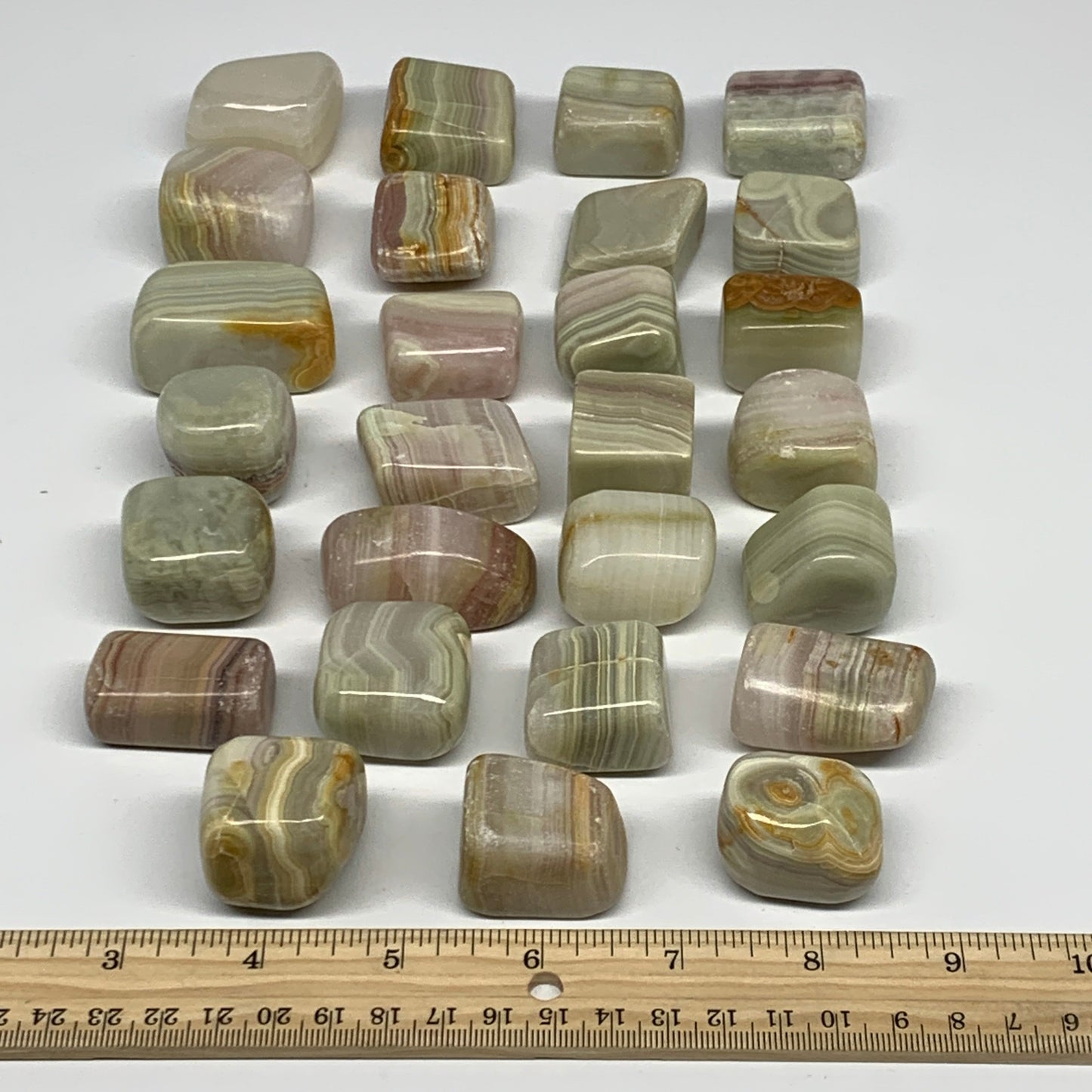 1000g, 1.1"-1.8", 27pcs, Green/Banded Onyx Tumbled Stones @Afghanistan, B26688