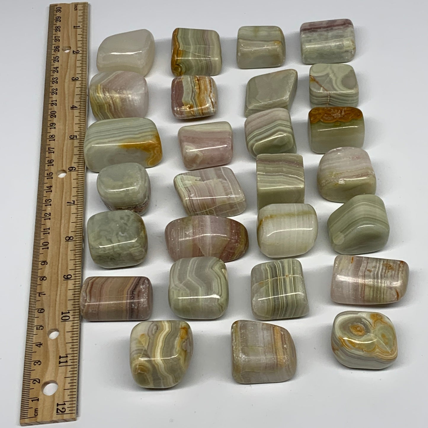 1000g, 1.1"-1.8", 27pcs, Green/Banded Onyx Tumbled Stones @Afghanistan, B26688