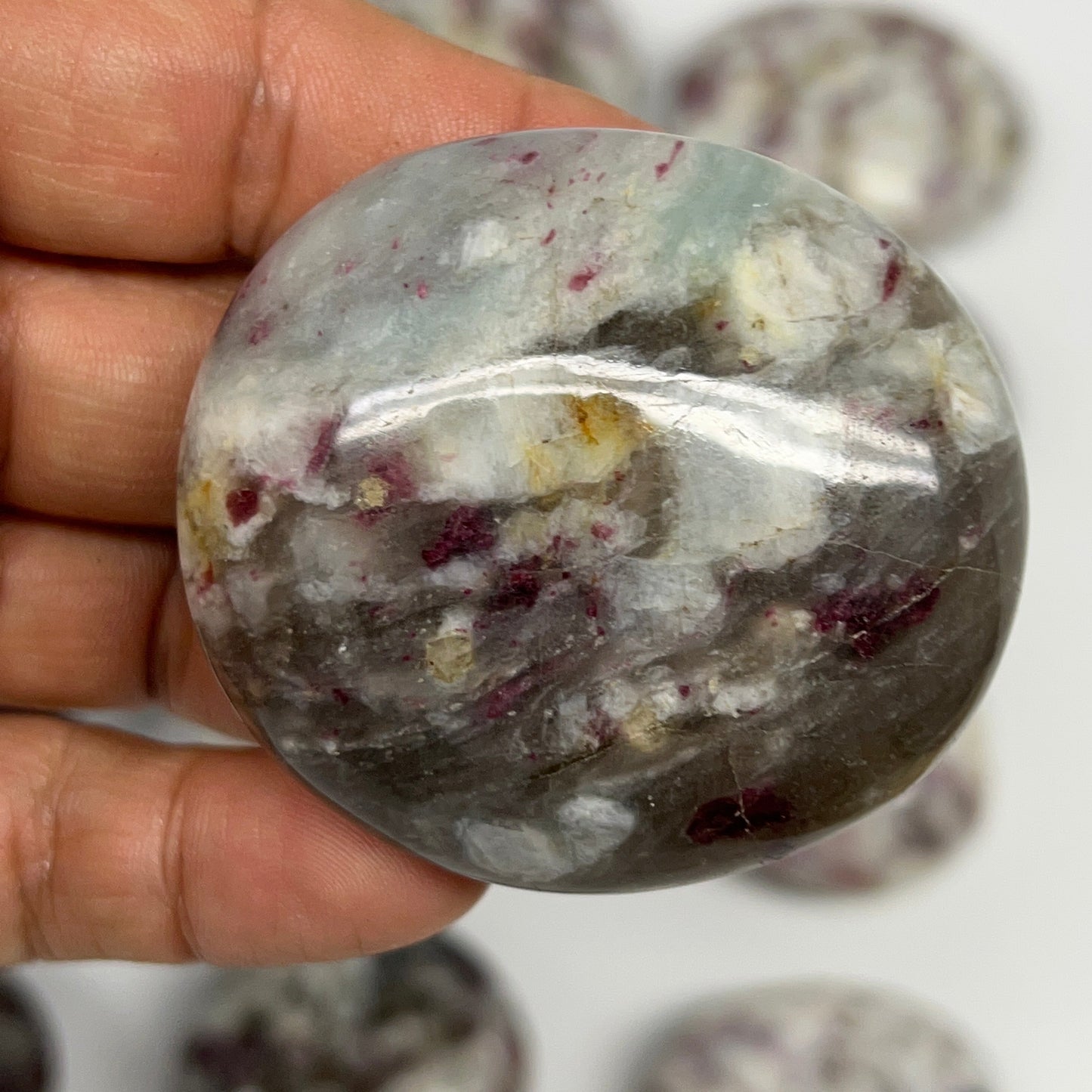 2.2 Lbs, 1.7"-2.3", 14pcs, Rubellite Tourmaline Palm-Stone Polished, B21034