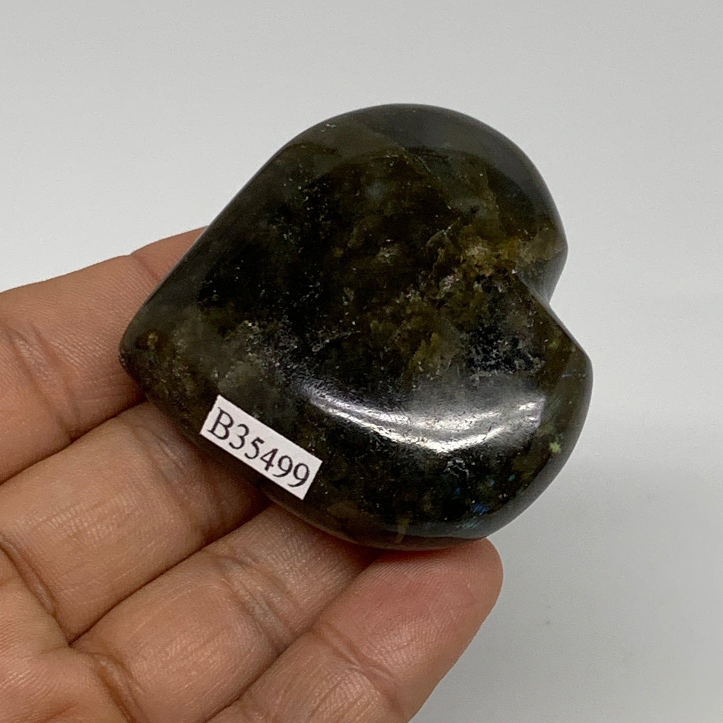 73.9g, 2"x2.1"x0.8", Natural Labradorite Heart Polished Crystal, B35499