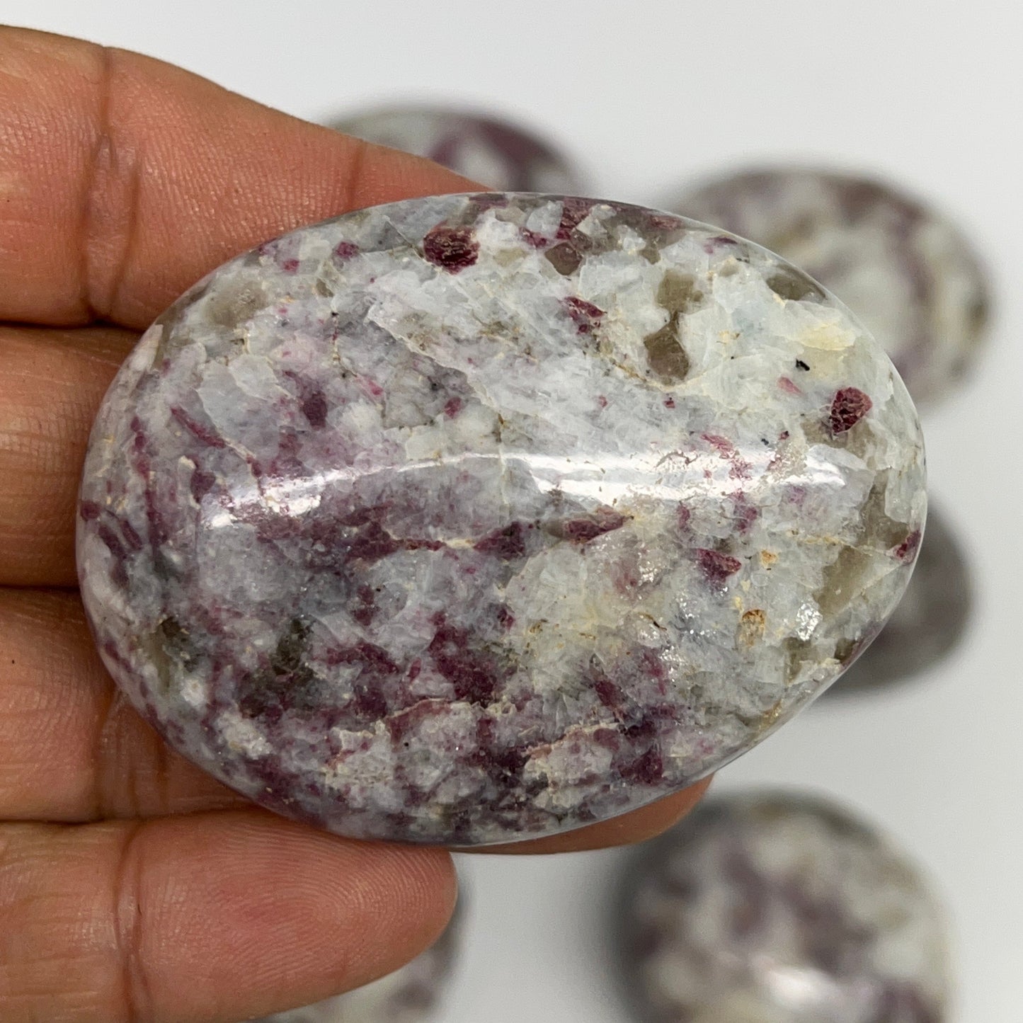 2.2 Lbs, 1.7"-2.3", 14pcs, Rubellite Tourmaline Palm-Stone Polished, B21034