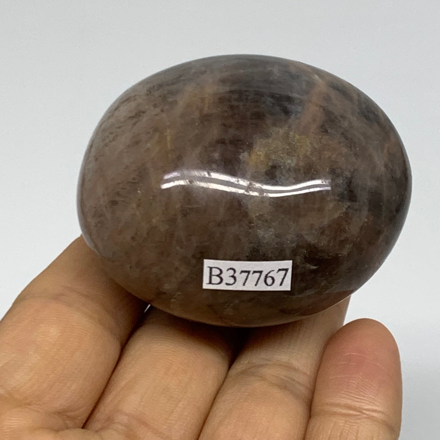 132.3g, 2.2"x1.9"x1.5",  Black Moonstone Crystal Palm-Stone Polished, B37767