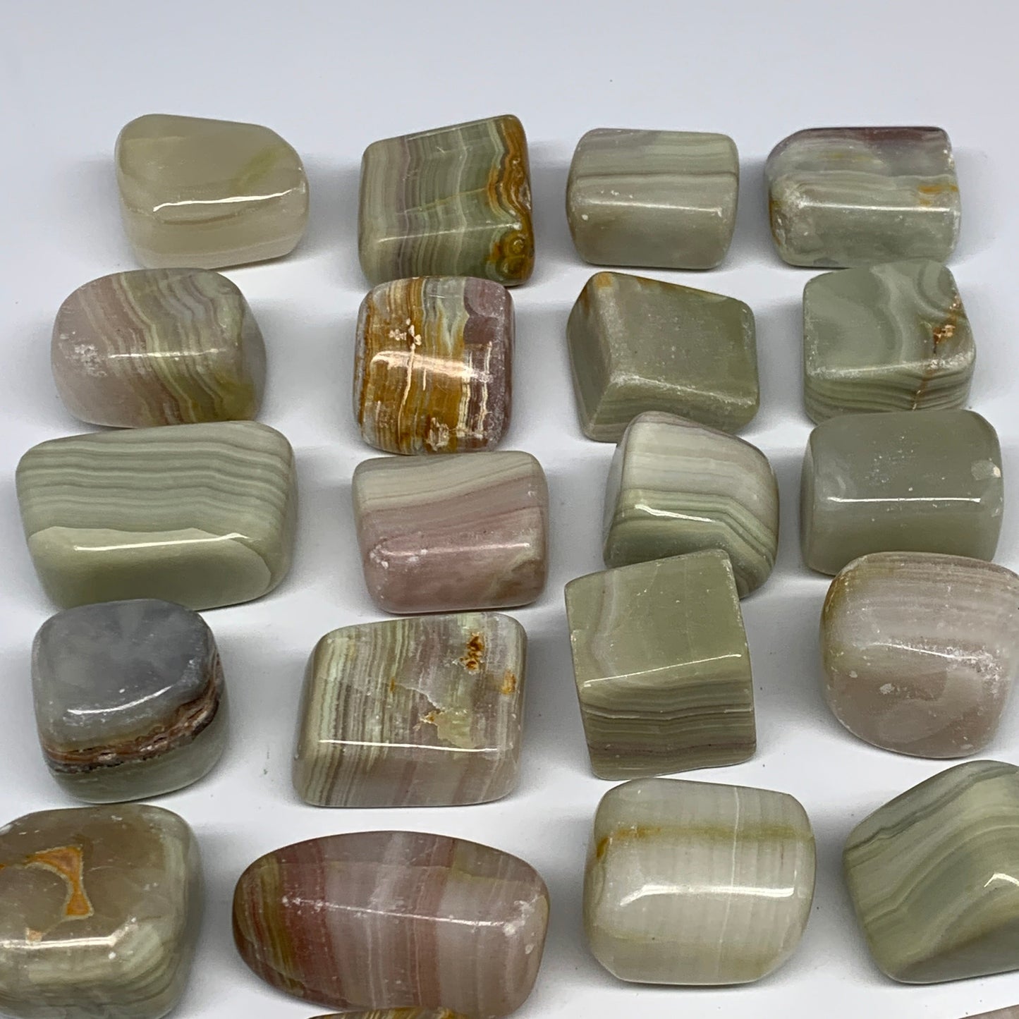 1000g, 1.1"-1.8", 27pcs, Green/Banded Onyx Tumbled Stones @Afghanistan, B26688
