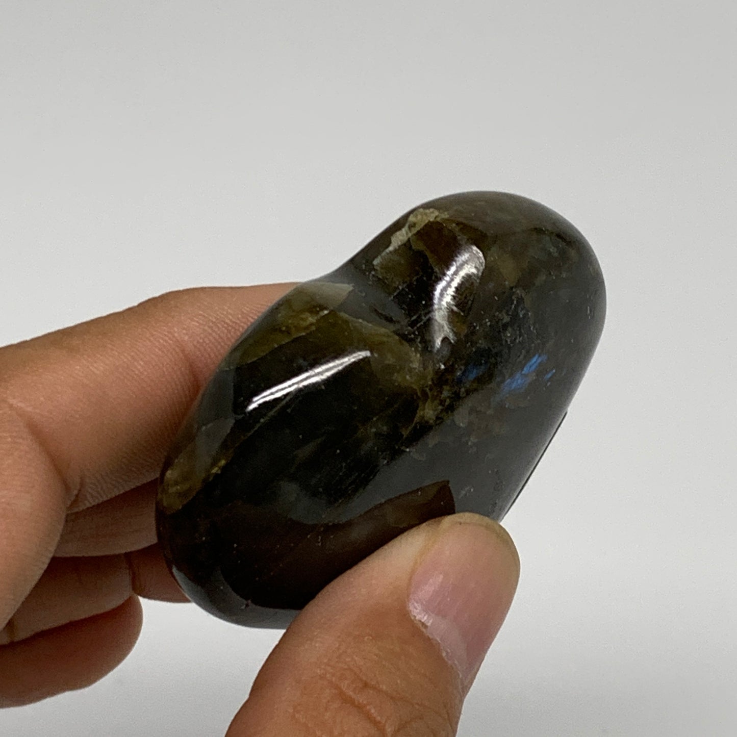 73.9g, 2"x2.1"x0.8", Natural Labradorite Heart Polished Crystal, B35499