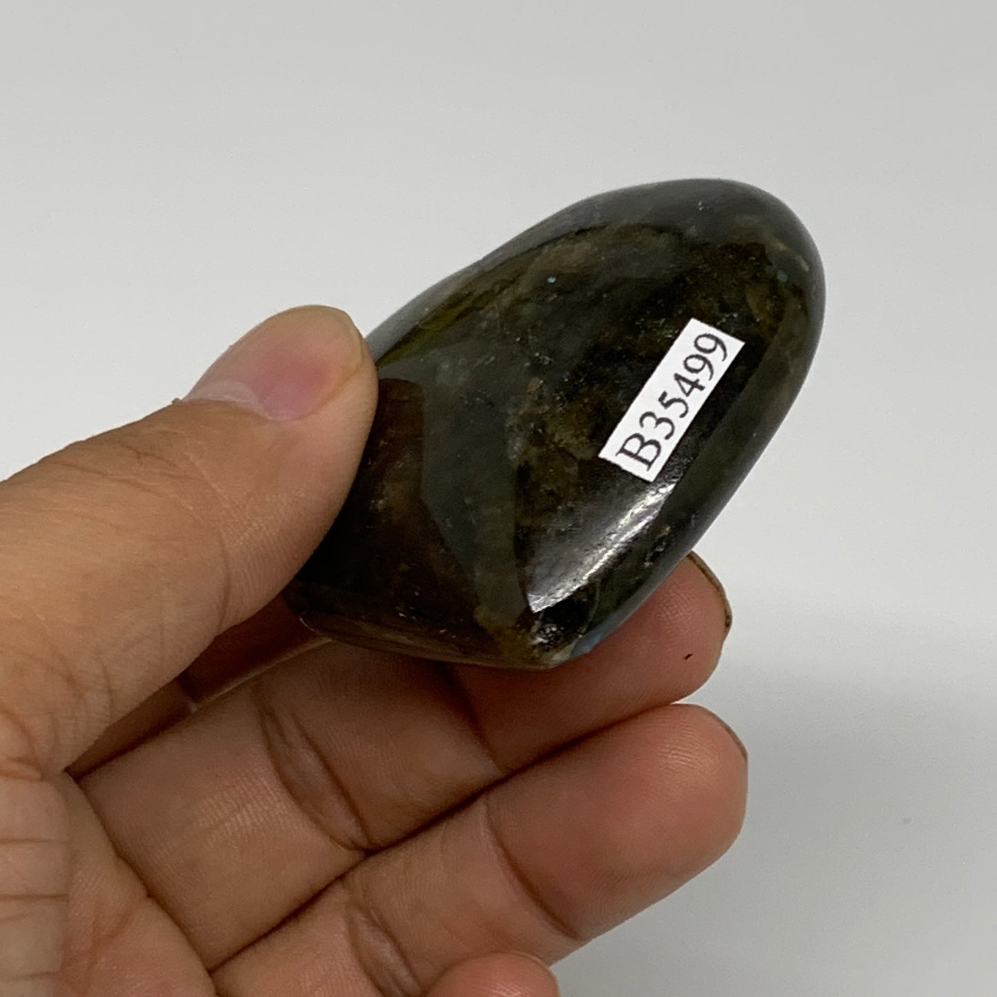 73.9g, 2"x2.1"x0.8", Natural Labradorite Heart Polished Crystal, B35499