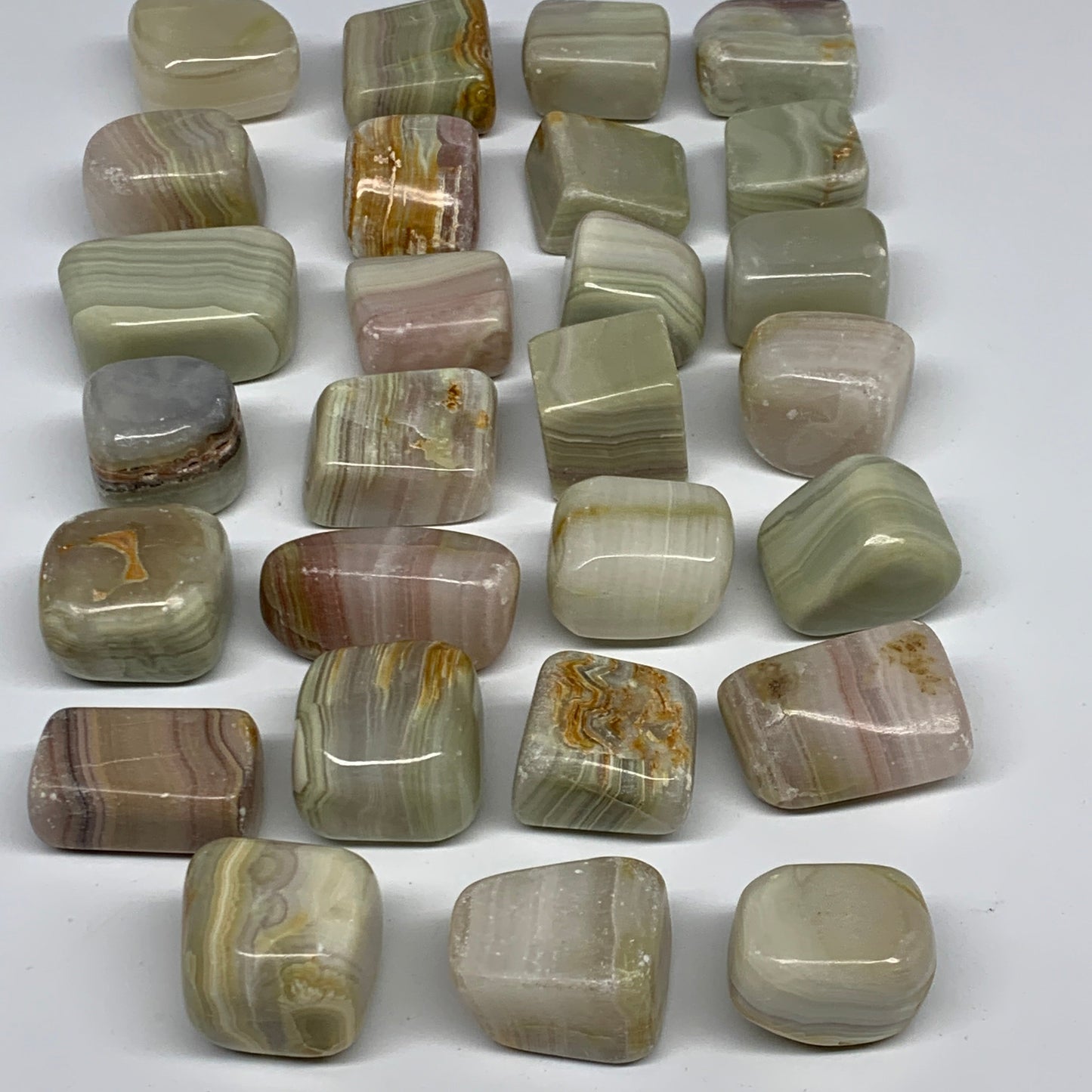1000g, 1.1"-1.8", 27pcs, Green/Banded Onyx Tumbled Stones @Afghanistan, B26688