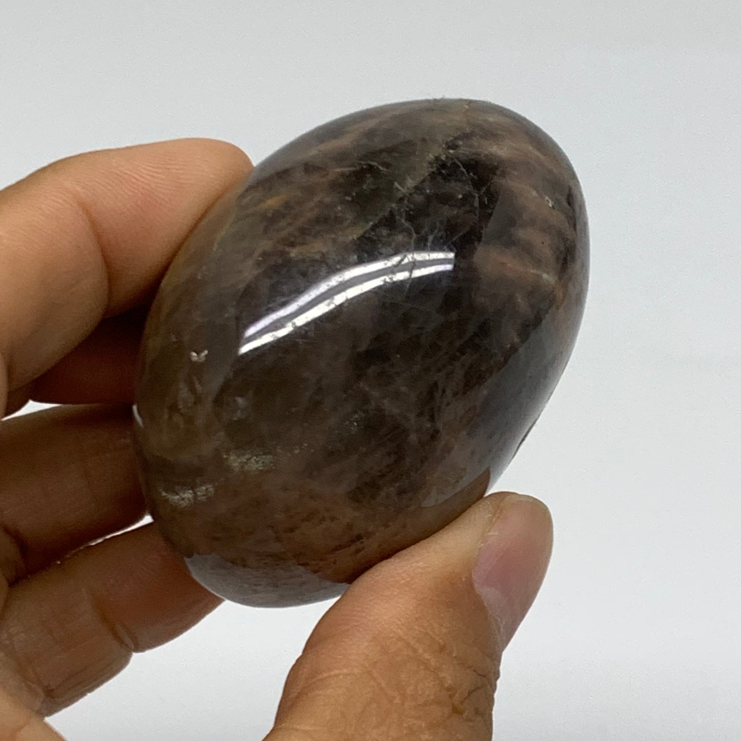 132.3g, 2.2"x1.9"x1.5",  Black Moonstone Crystal Palm-Stone Polished, B37767