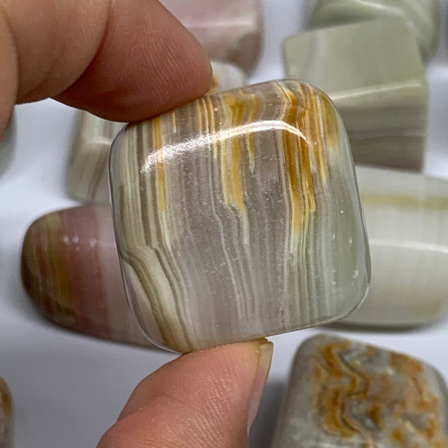 1000g, 1.1"-1.8", 27pcs, Green/Banded Onyx Tumbled Stones @Afghanistan, B26688