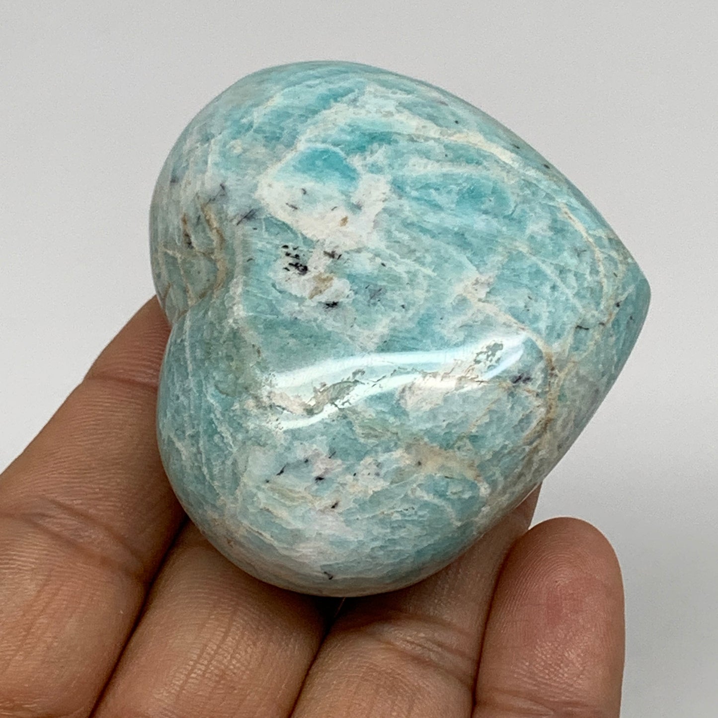 107.2g, 2"x"2.2"x1", Natural Amazonite Heart Polished Gemstone, B34733