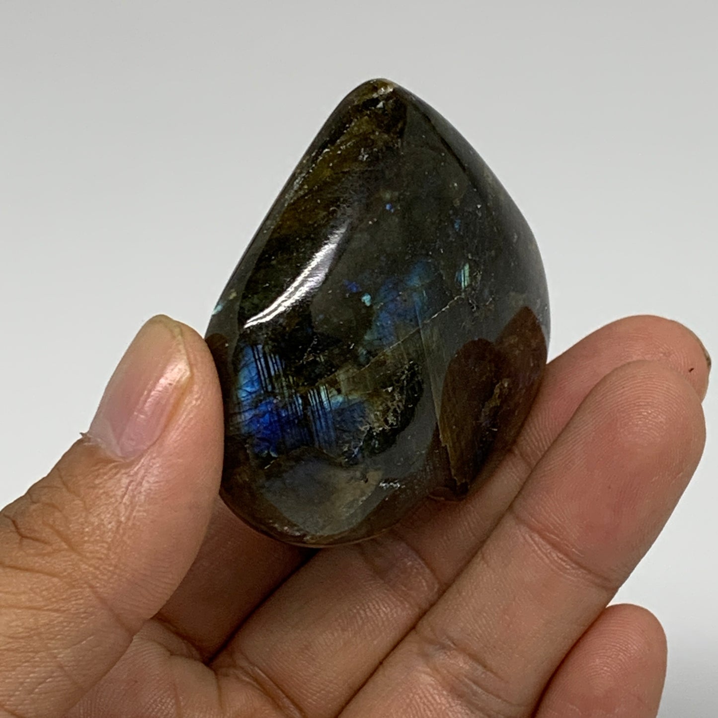 73.9g, 2"x2.1"x0.8", Natural Labradorite Heart Polished Crystal, B35499