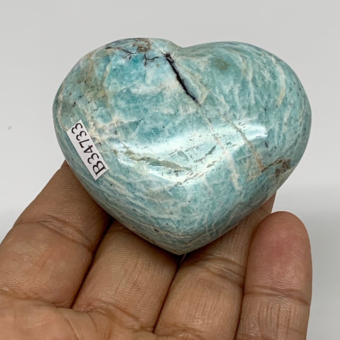 107.2g, 2"x"2.2"x1", Natural Amazonite Heart Polished Gemstone, B34733