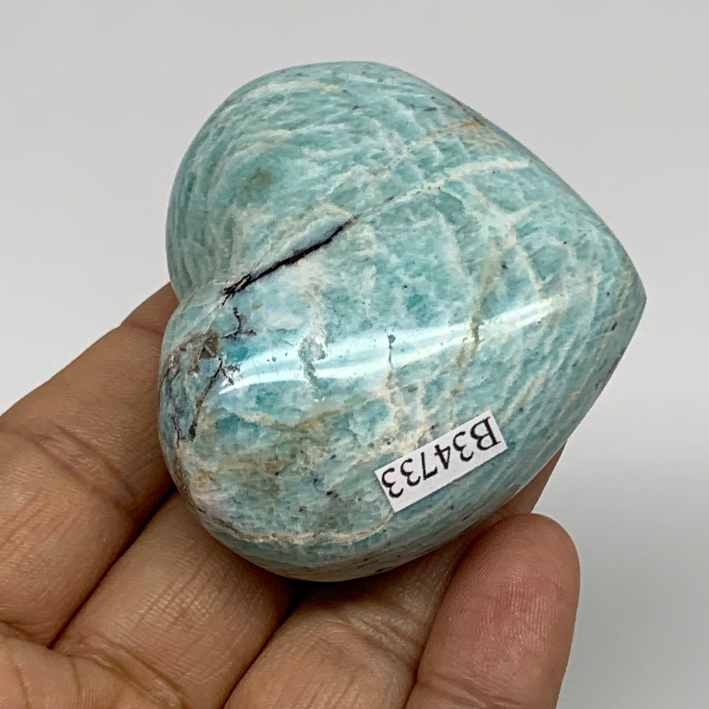 107.2g, 2"x"2.2"x1", Natural Amazonite Heart Polished Gemstone, B34733