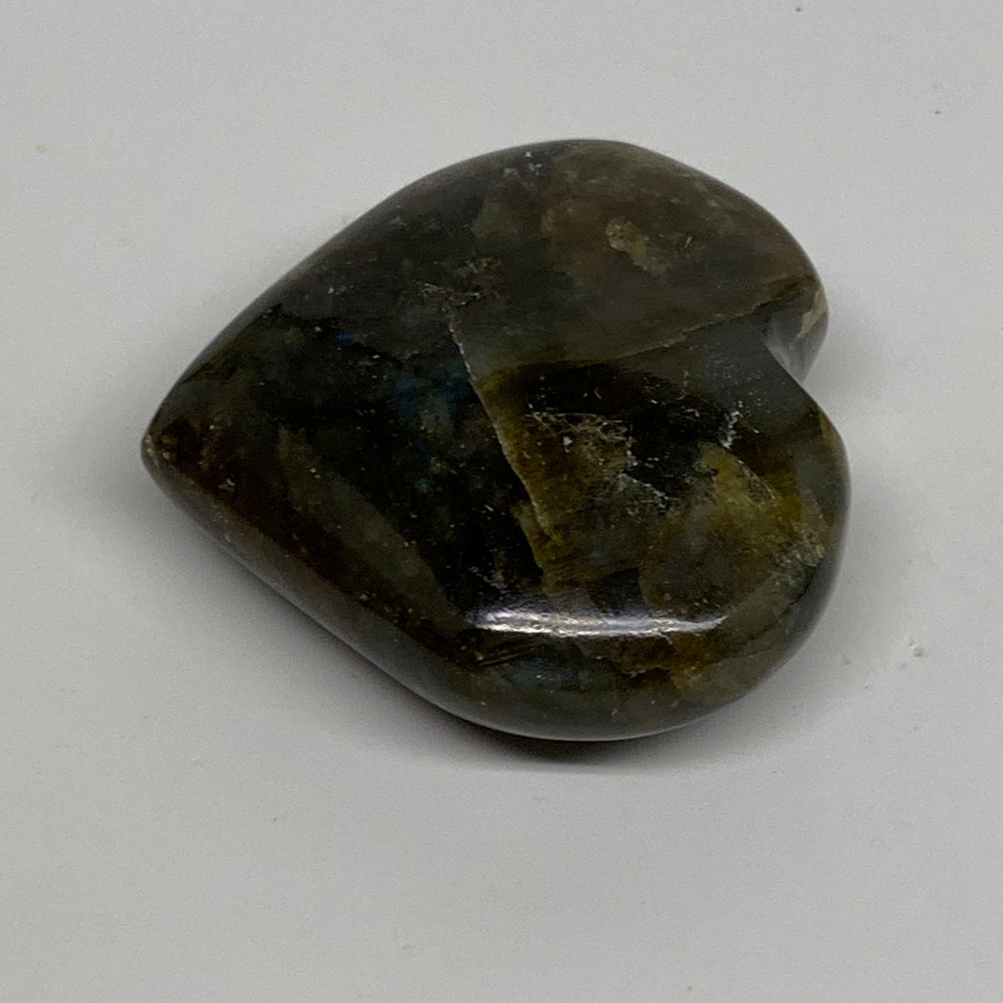 73.9g, 2"x2.1"x0.8", Natural Labradorite Heart Polished Crystal, B35499