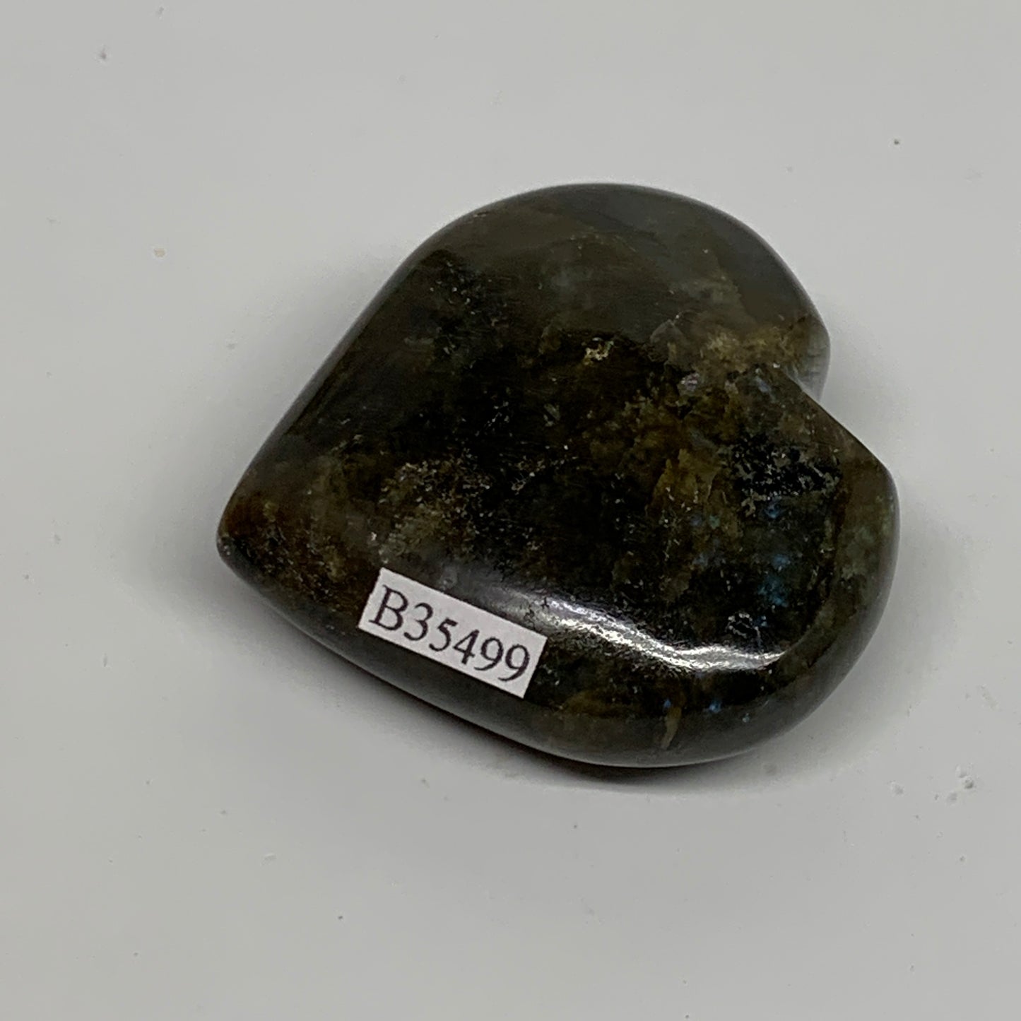 73.9g, 2"x2.1"x0.8", Natural Labradorite Heart Polished Crystal, B35499