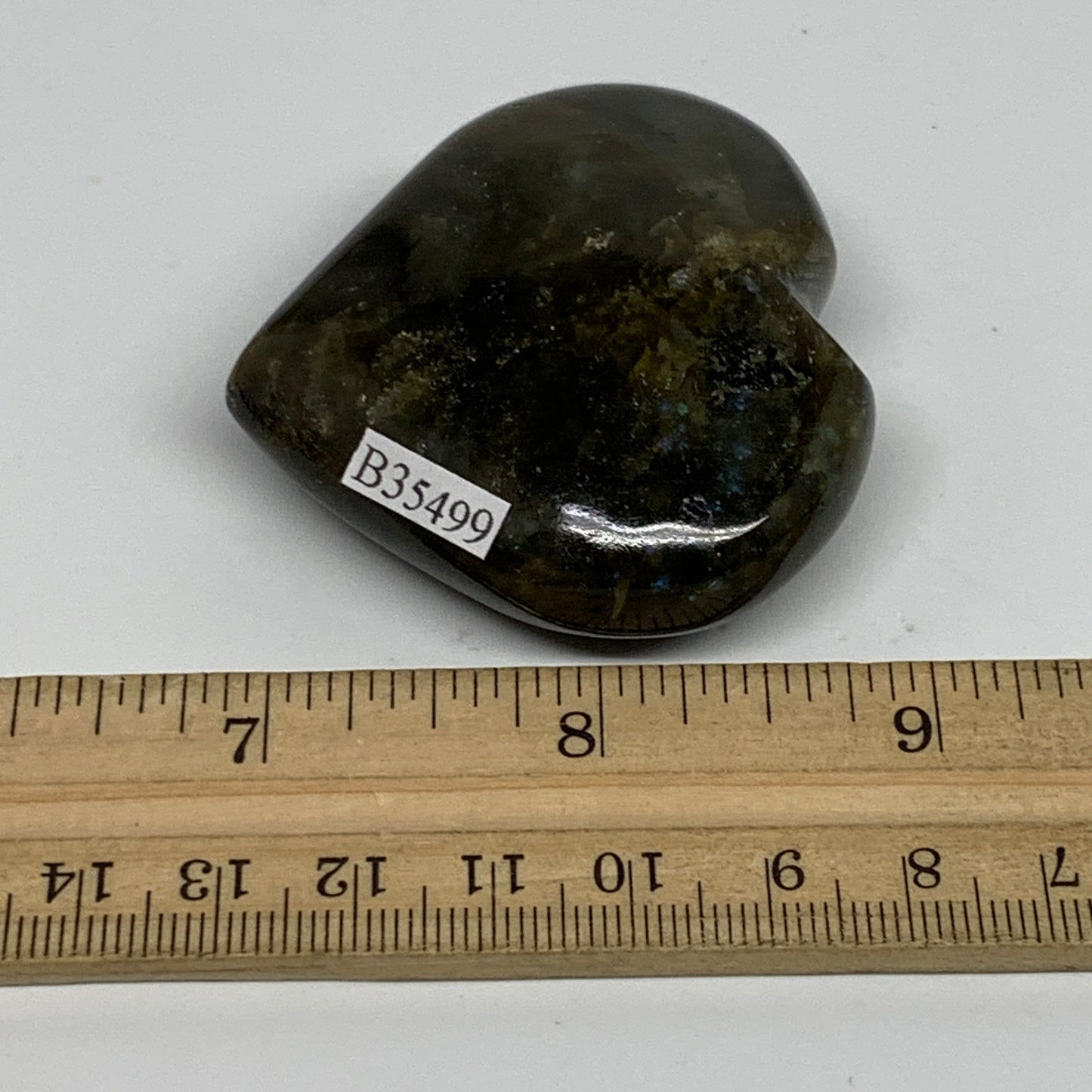 73.9g, 2"x2.1"x0.8", Natural Labradorite Heart Polished Crystal, B35499